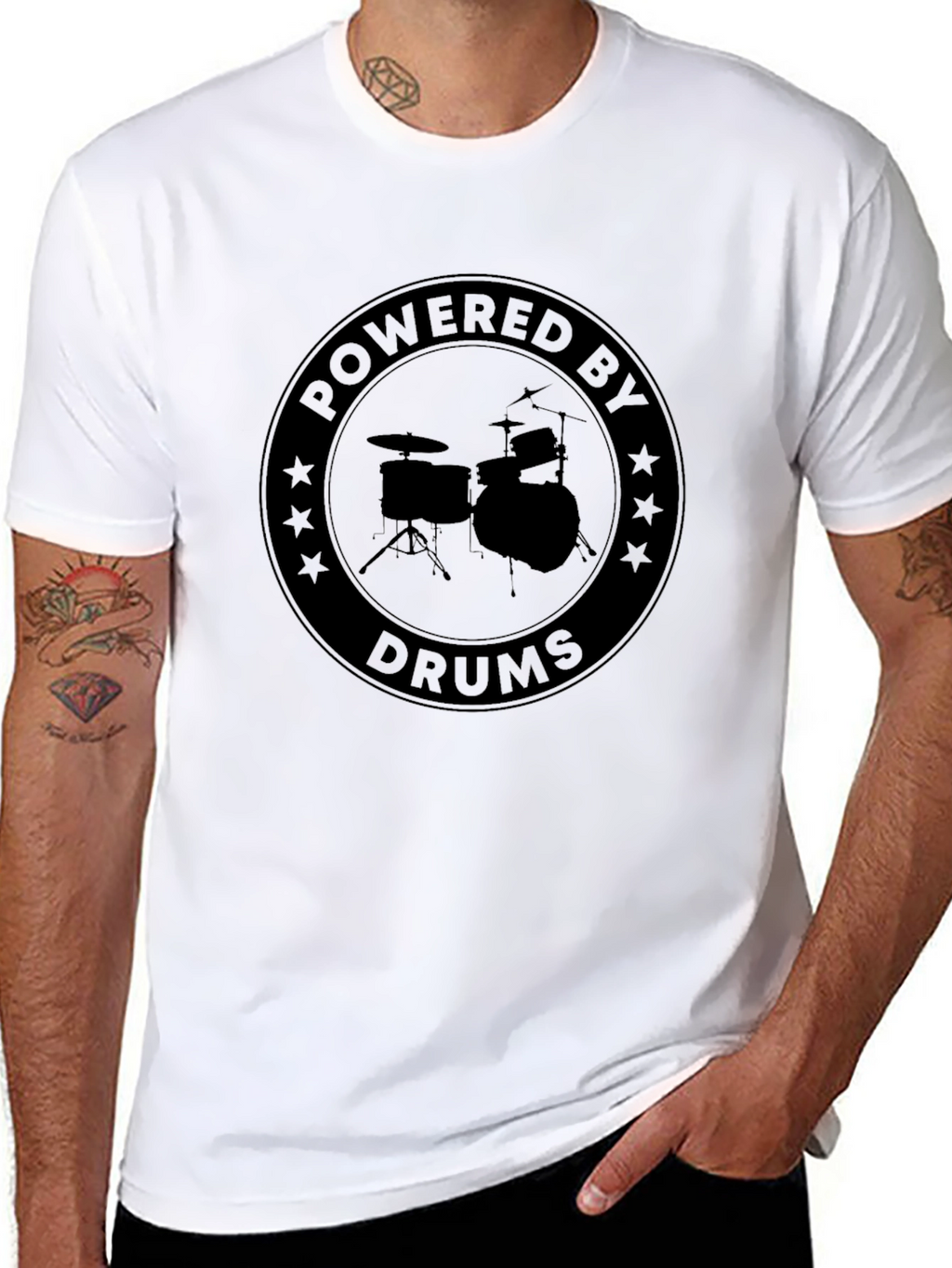 Powered By Drums Graphic Tee - Black Cotton T-Shirt