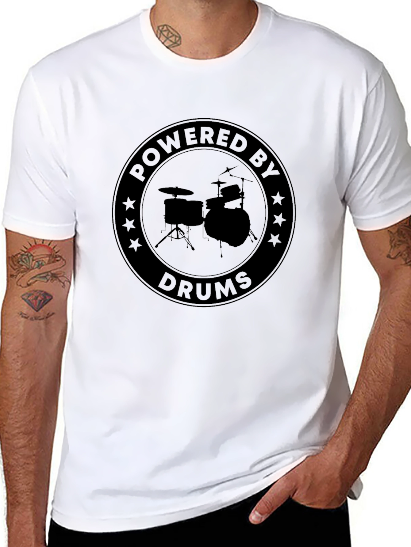 Powered By Drums Graphic Tee - Black Cotton T-Shirt