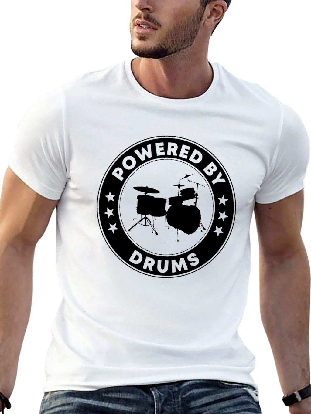 Powered By Drums Graphic Tee - Black Cotton T-Shirt
