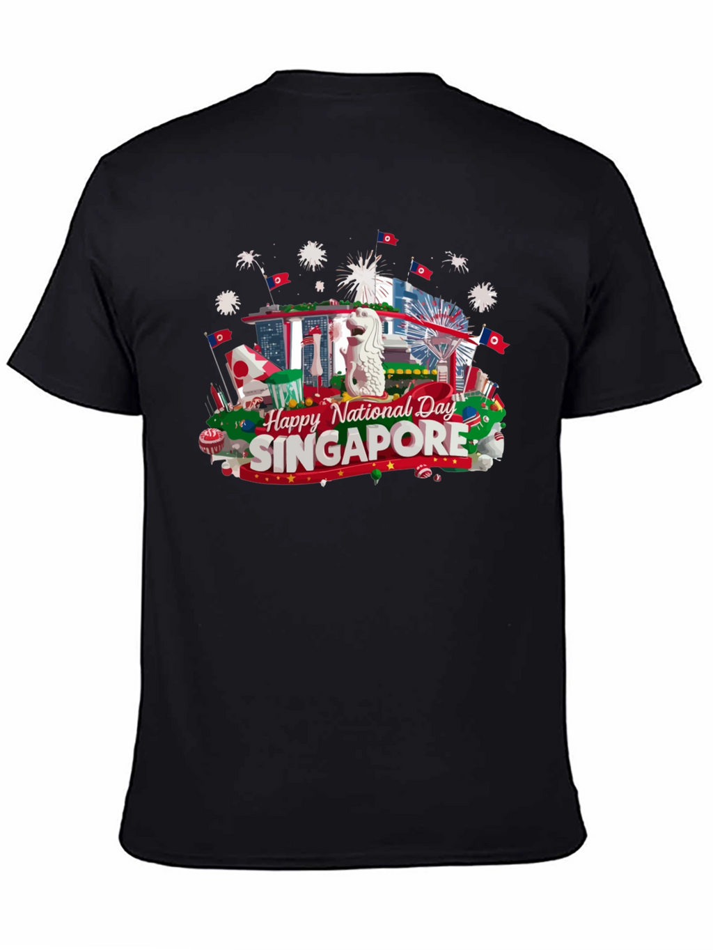 Singapore National Day T-Shirt Black Cotton Tee