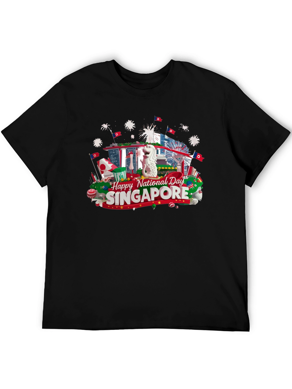 Singapore National Day T-Shirt Black Cotton Tee