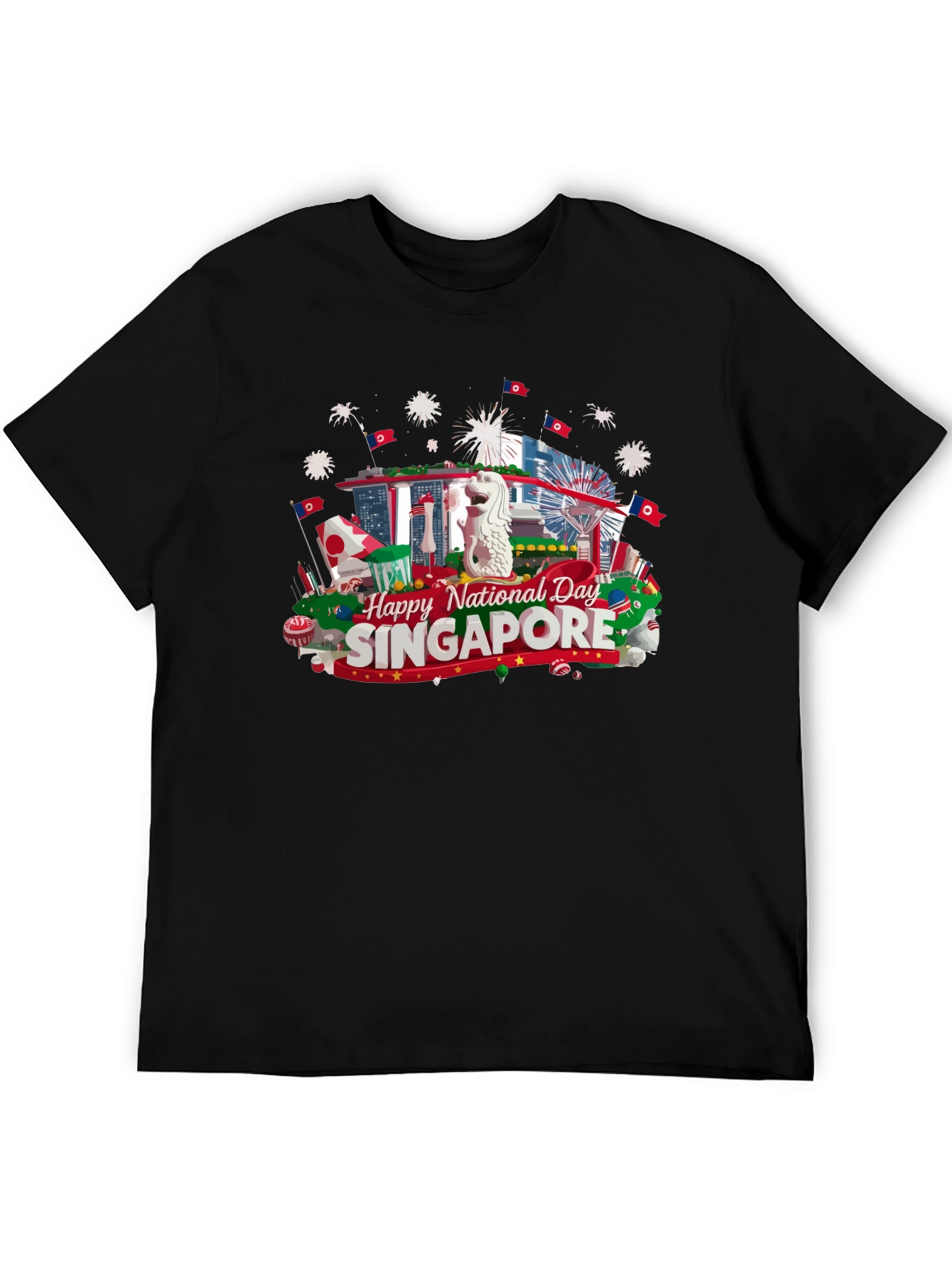 Singapore National Day T-Shirt Black Cotton Tee