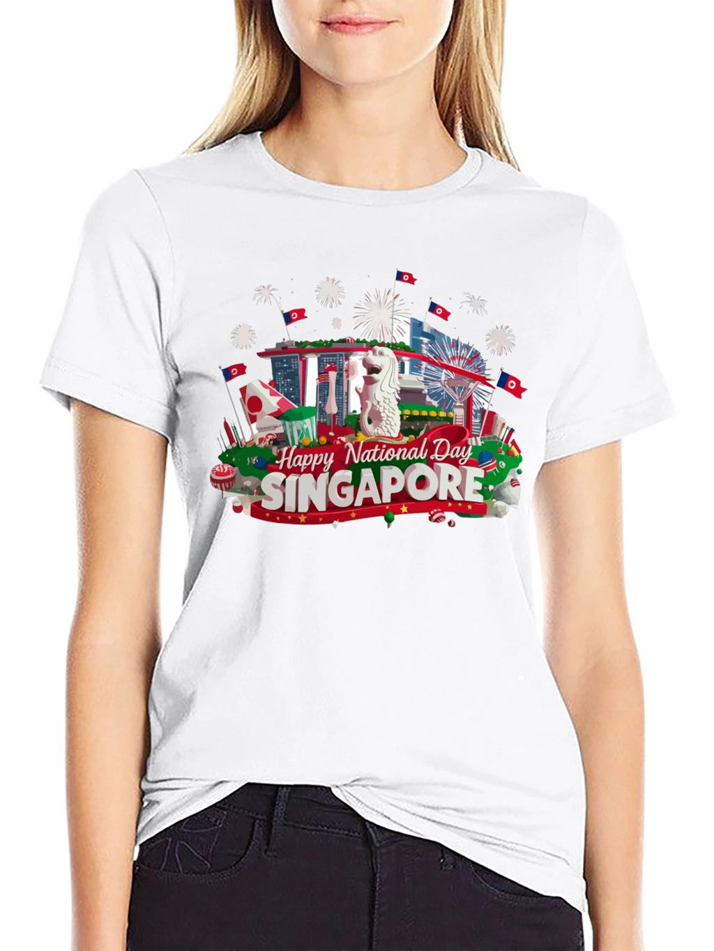 Singapore National Day T-Shirt Black Cotton Tee