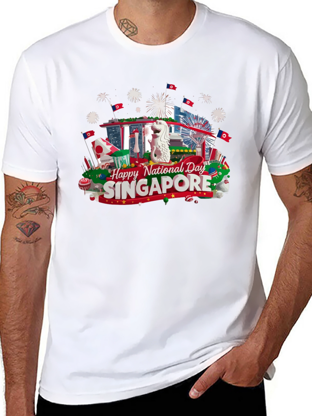 Singapore National Day T-Shirt Black Cotton Tee