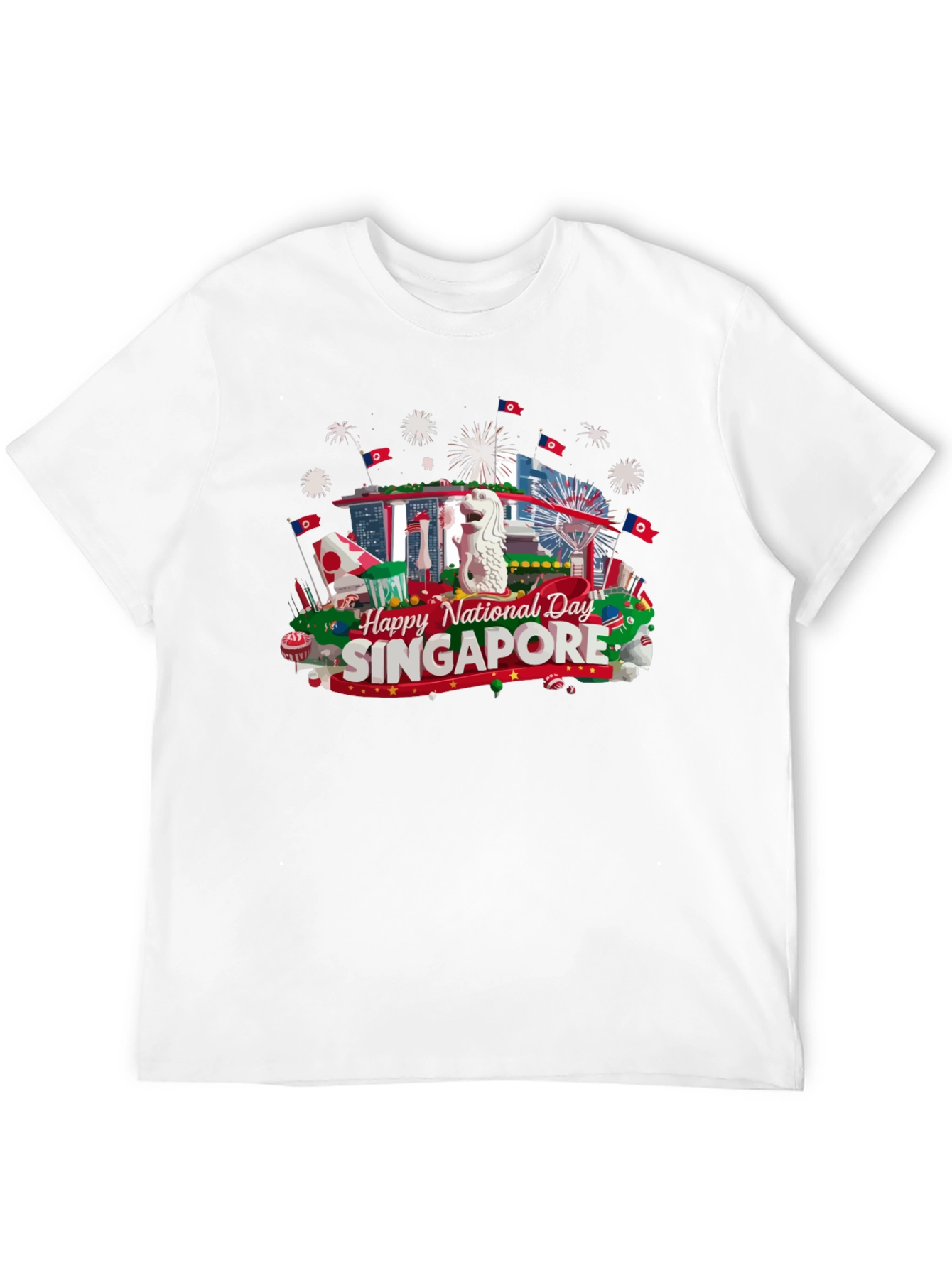 Singapore National Day T-Shirt Black Cotton Tee