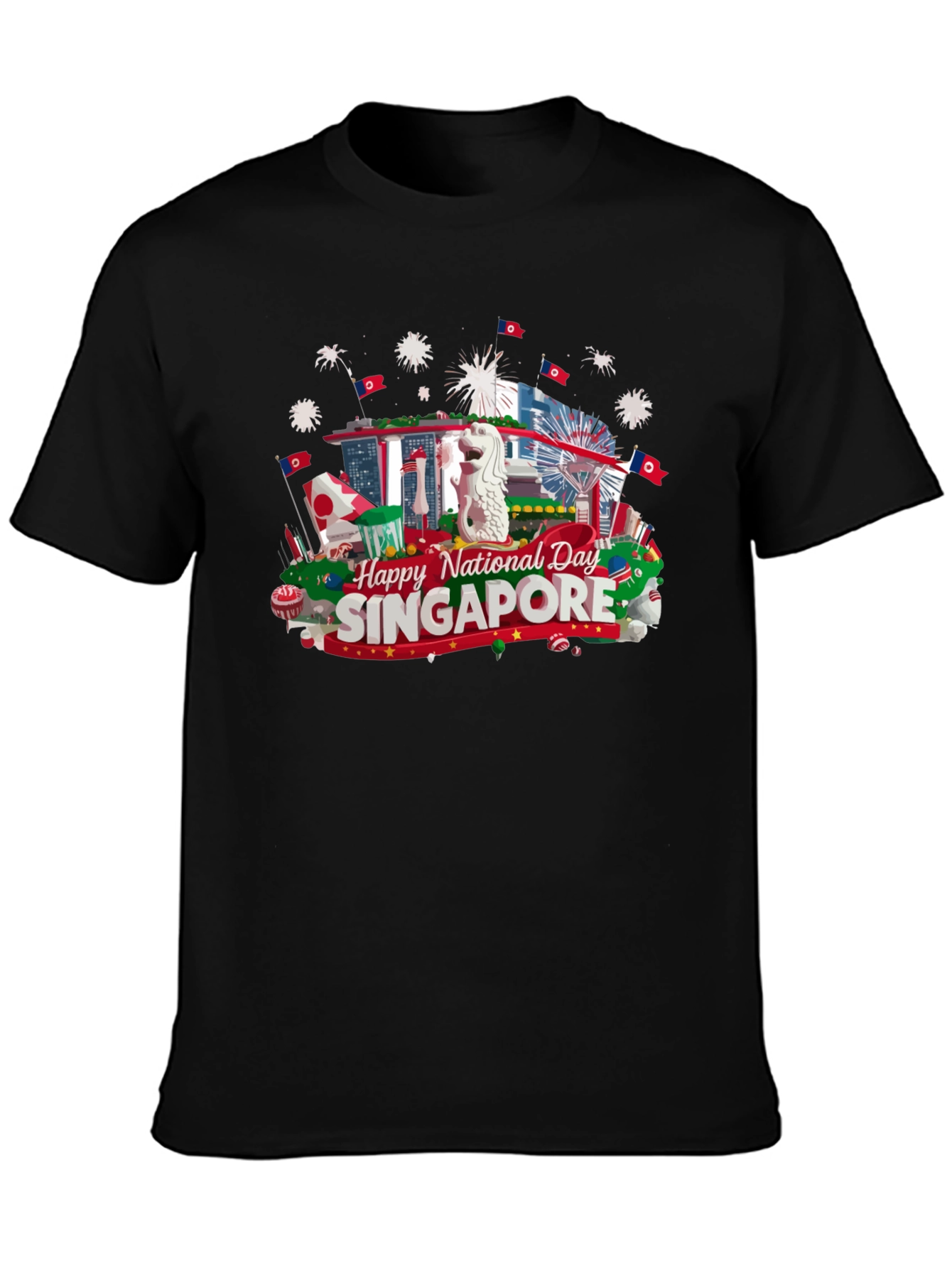 Singapore National Day T-Shirt Black Cotton Tee