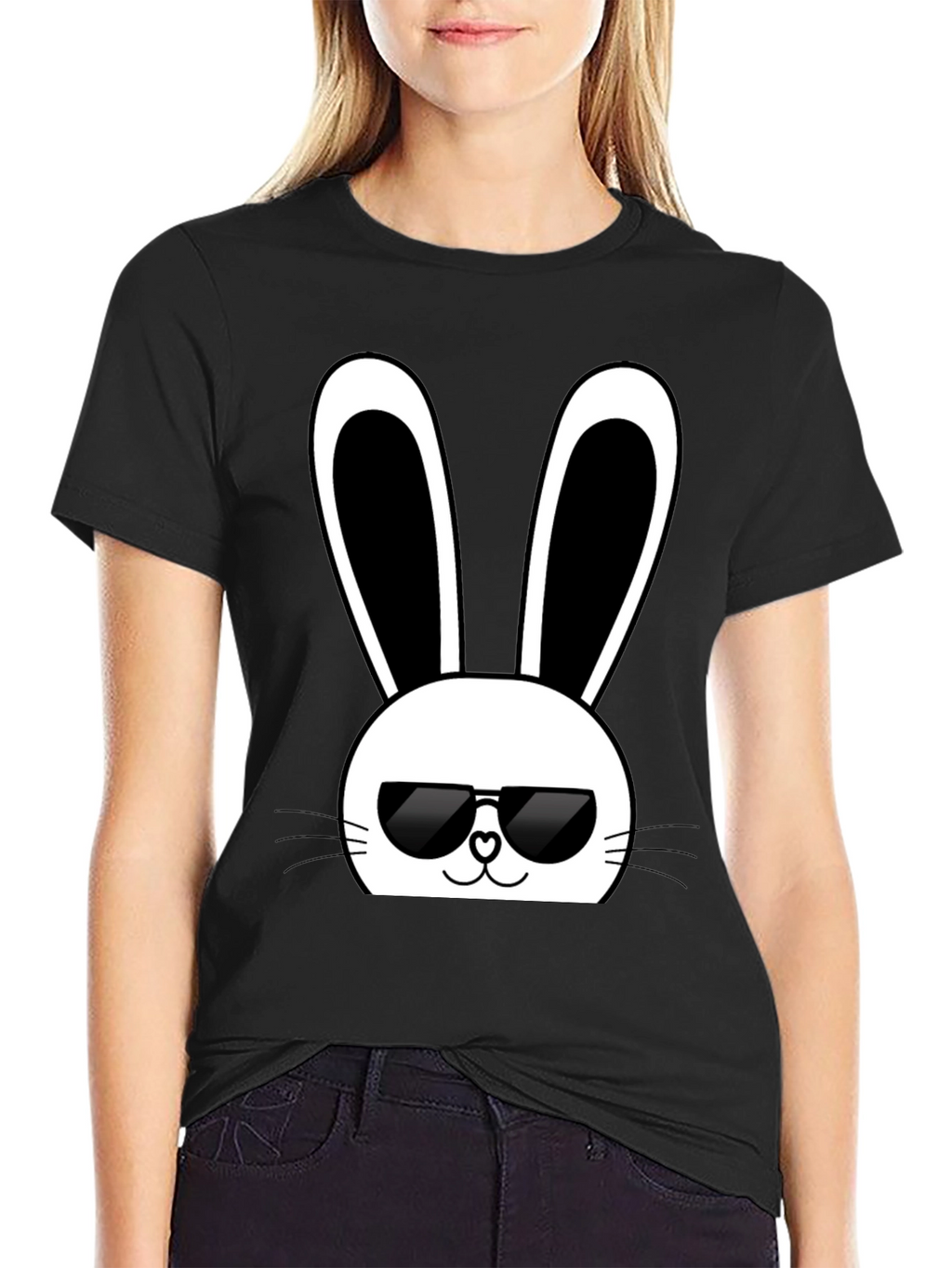 Cool Bunny Graphic Tee - Black Cotton T-Shirt