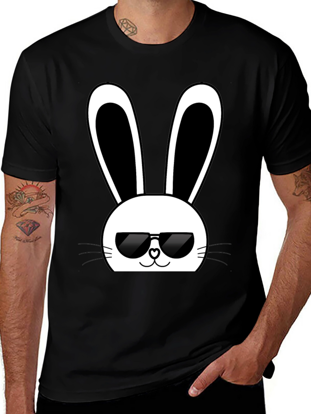 Cool Bunny Graphic Tee - Black Cotton T-Shirt