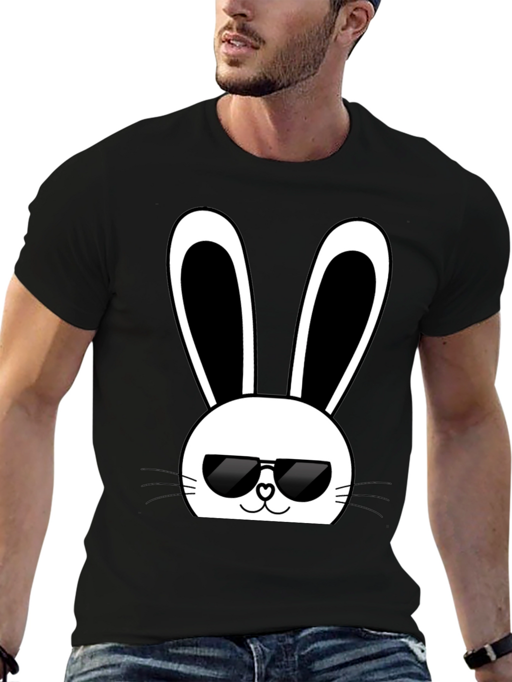 Cool Bunny Graphic Tee - Black Cotton T-Shirt