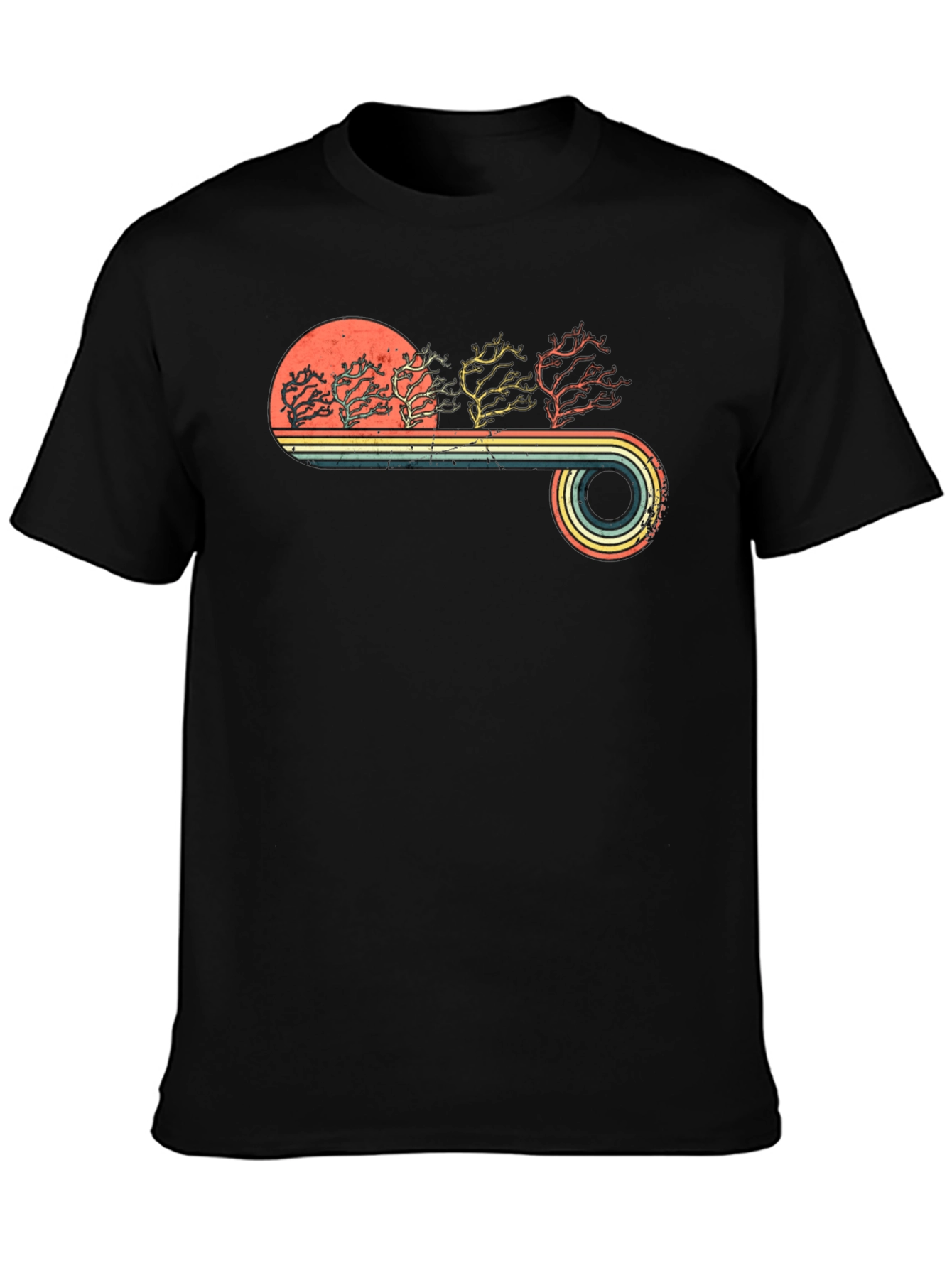Retro Sunset Trees Graphic Tee - Black