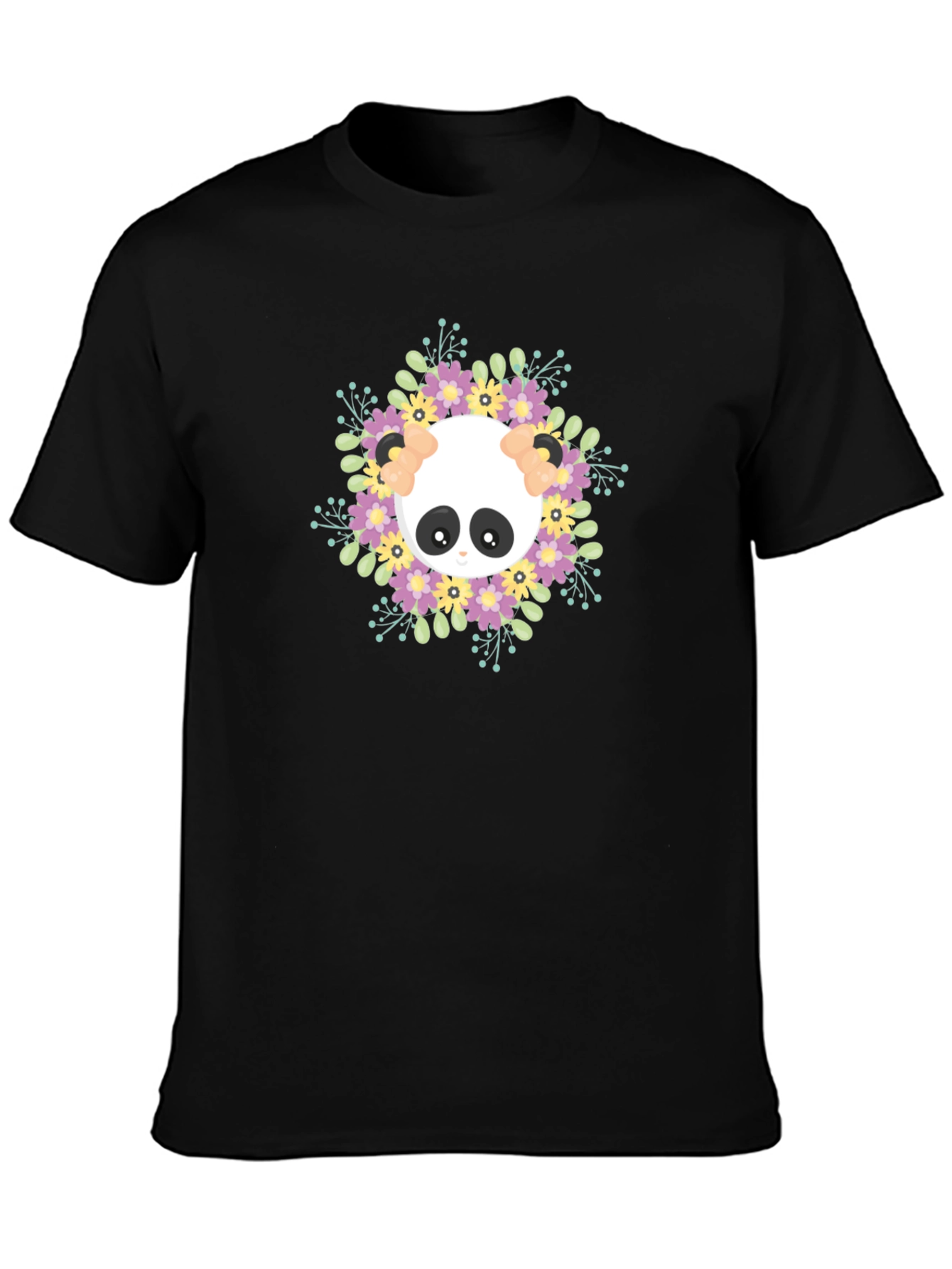 Panda Floral Wreath Graphic T-Shirt