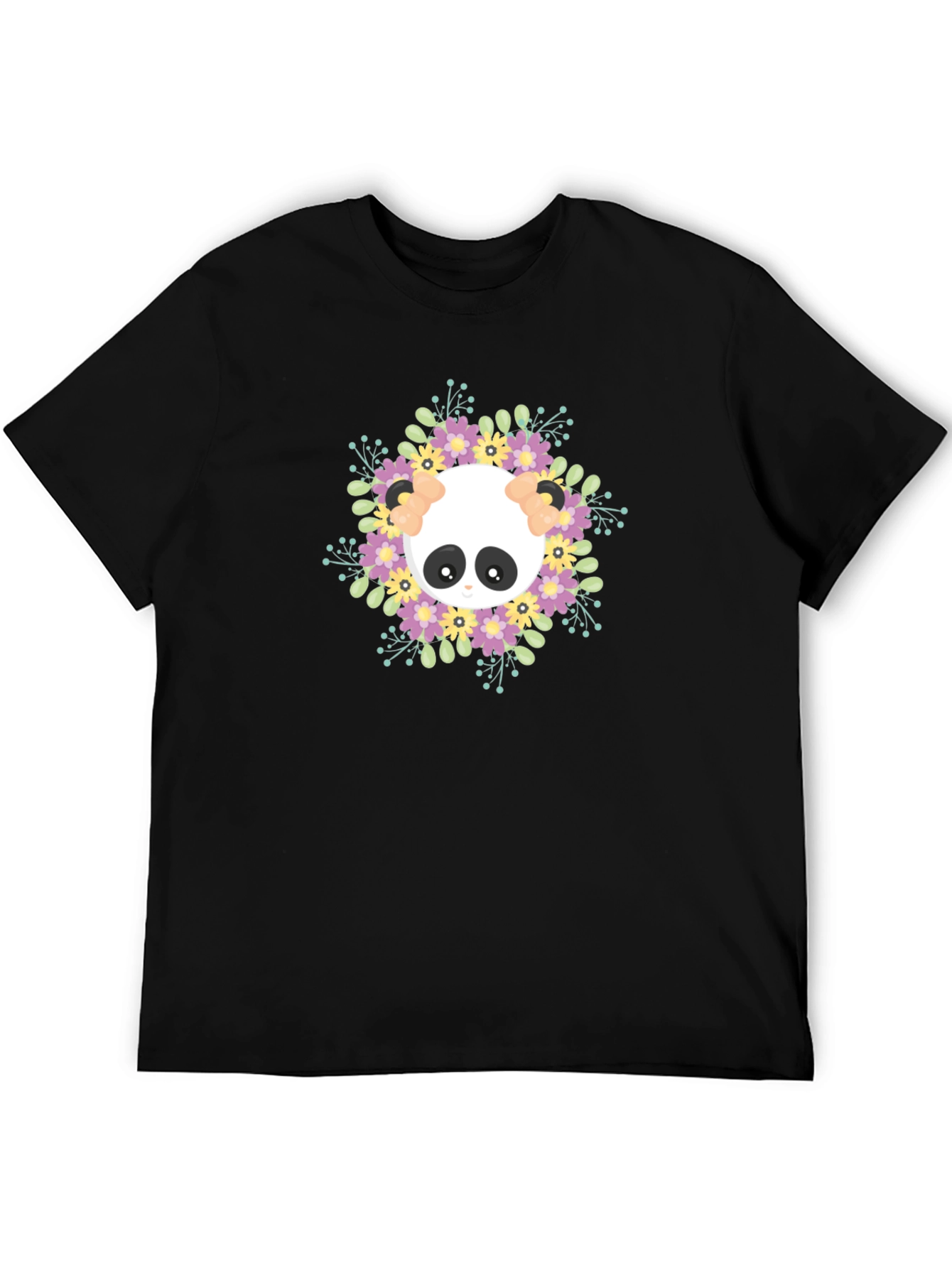 Panda Floral Wreath Graphic T-Shirt