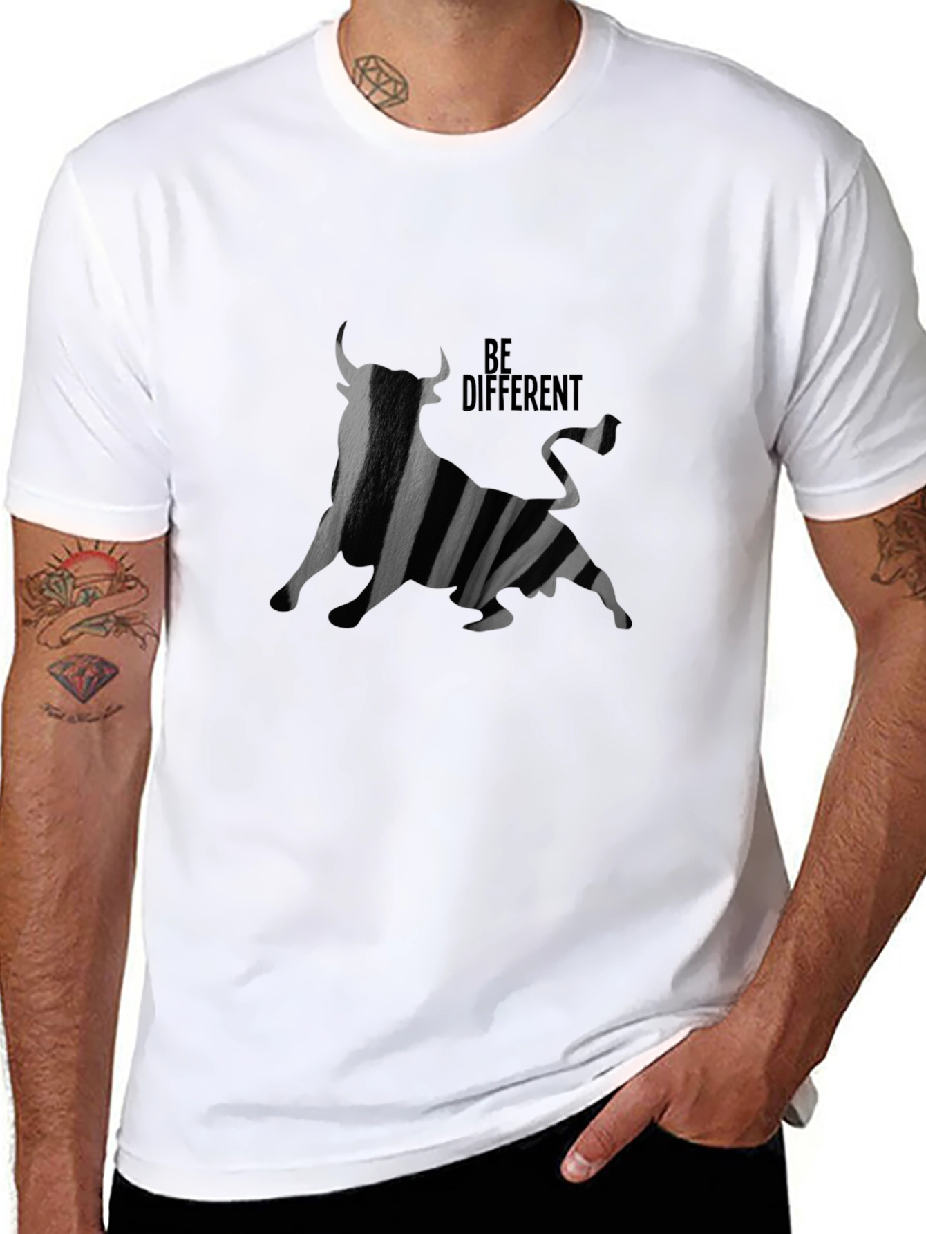 Be Different Bull Graphic Black T-Shirt