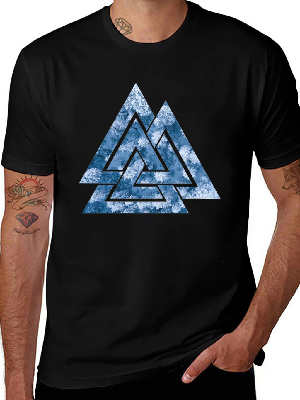 Valknut T-Shirt - Viking Symbol - Black Cotton Tee