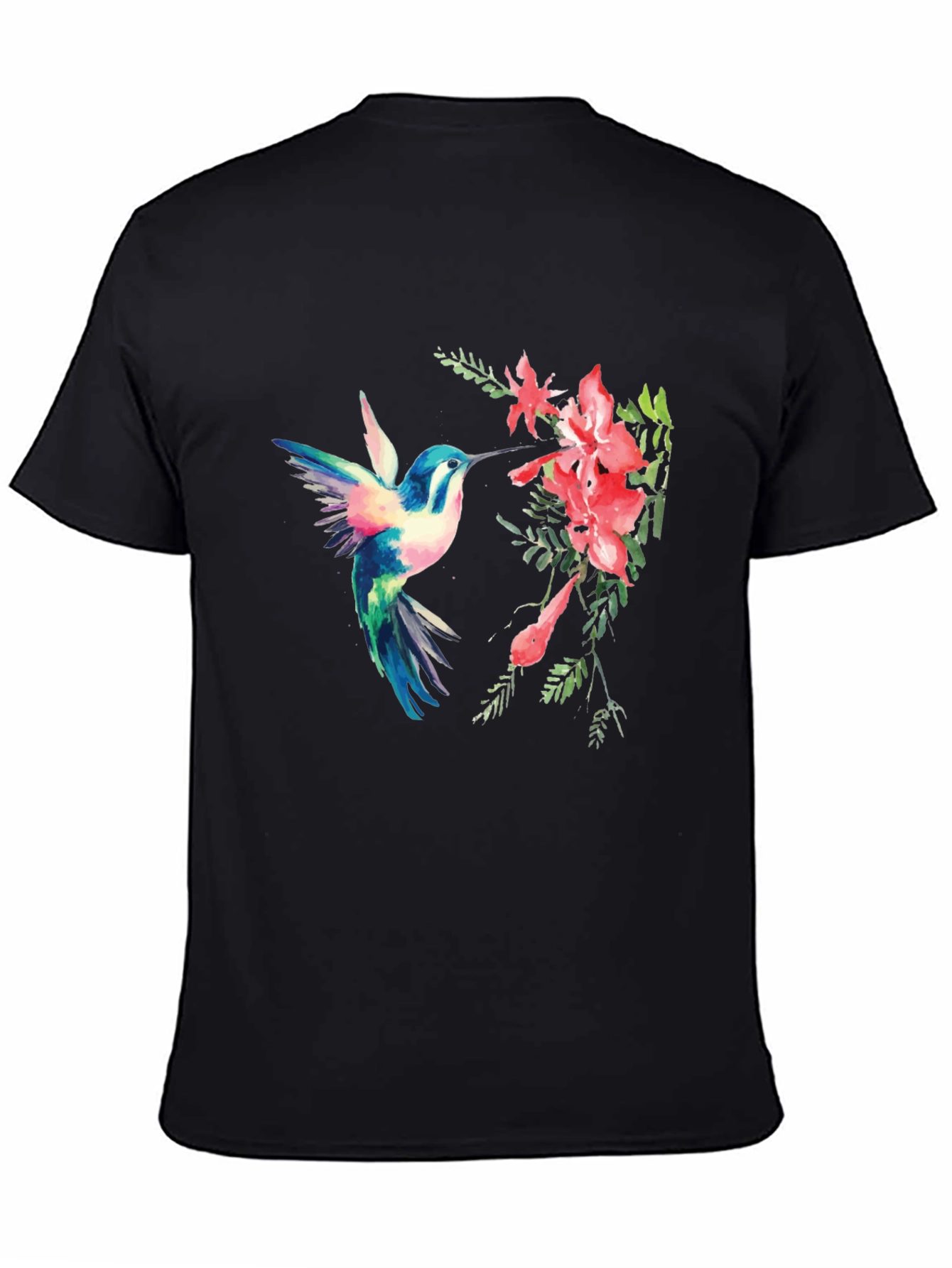 Hummingbird & Flower Graphic Black T-Shirt