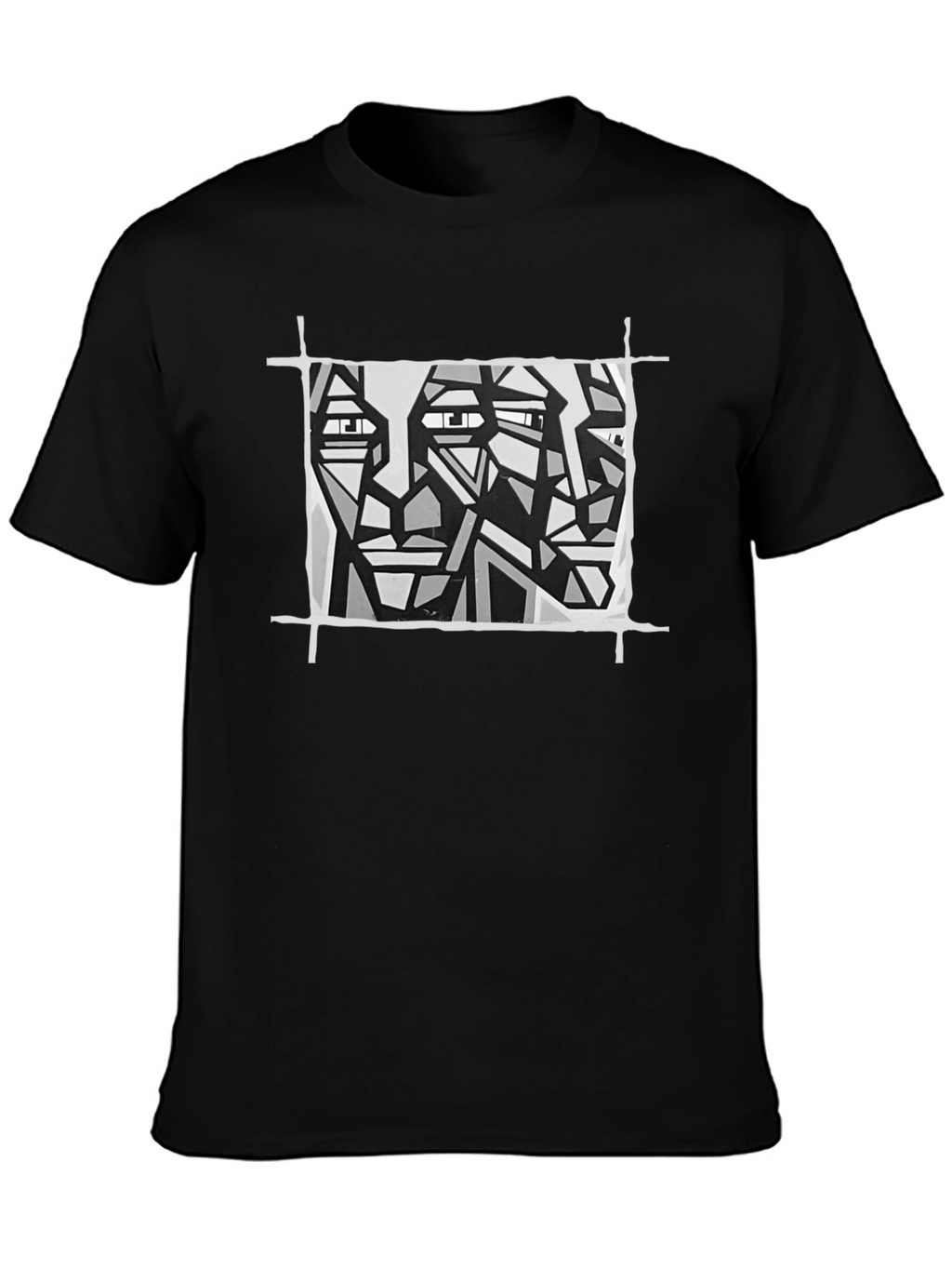 Abstract Faces Graphic Tee - Modern Art Black T-Shirt