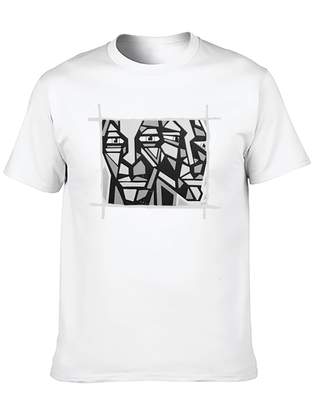 Abstract Faces Graphic Tee - Modern Art Black T-Shirt