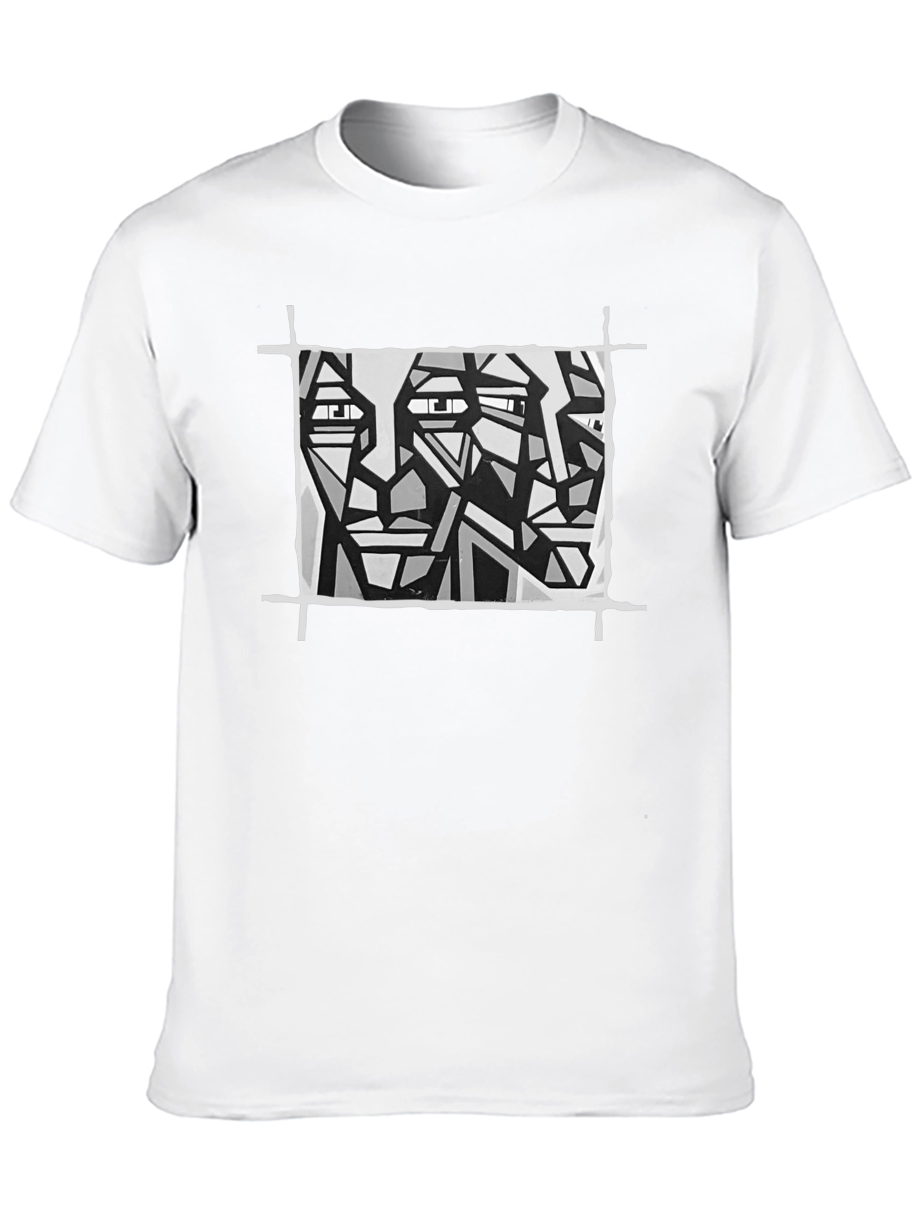 Abstract Faces Graphic Tee - Modern Art Black T-Shirt