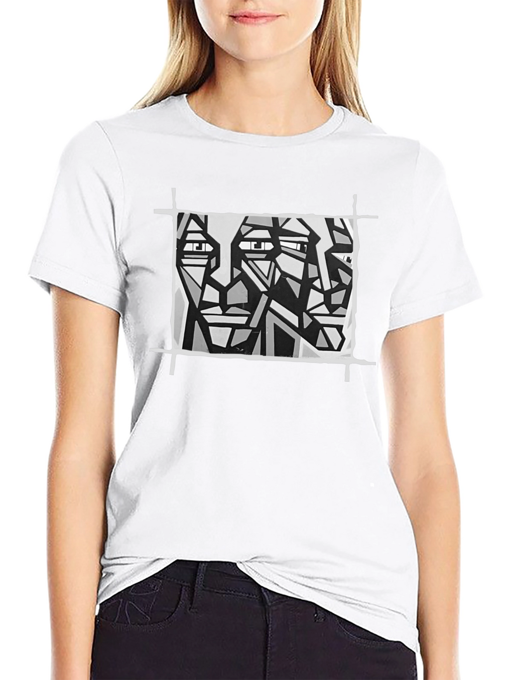 Abstract Faces Graphic Tee - Modern Art Black T-Shirt