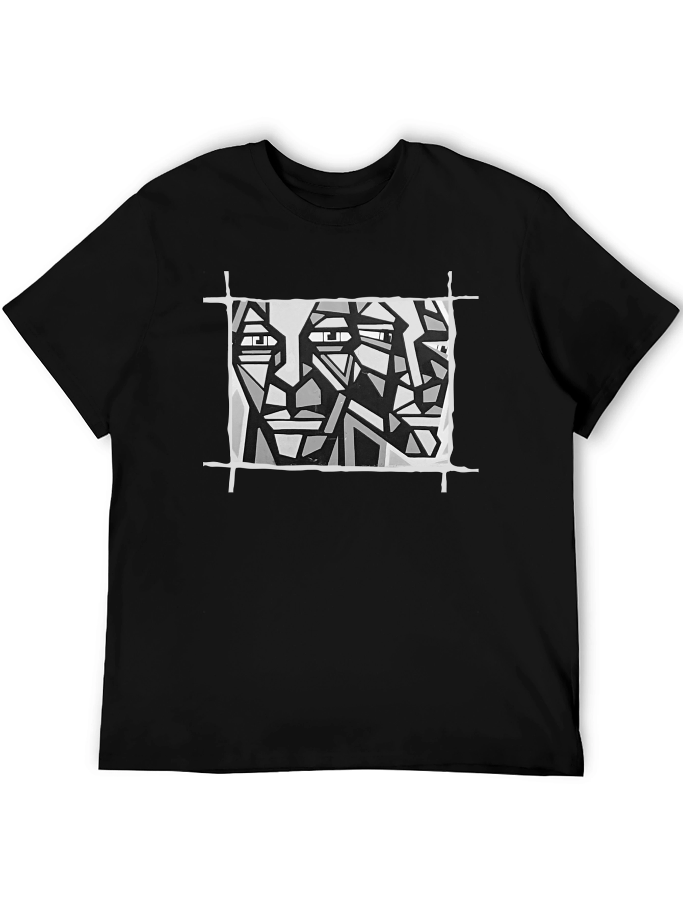 Abstract Faces Graphic Tee - Modern Art Black T-Shirt