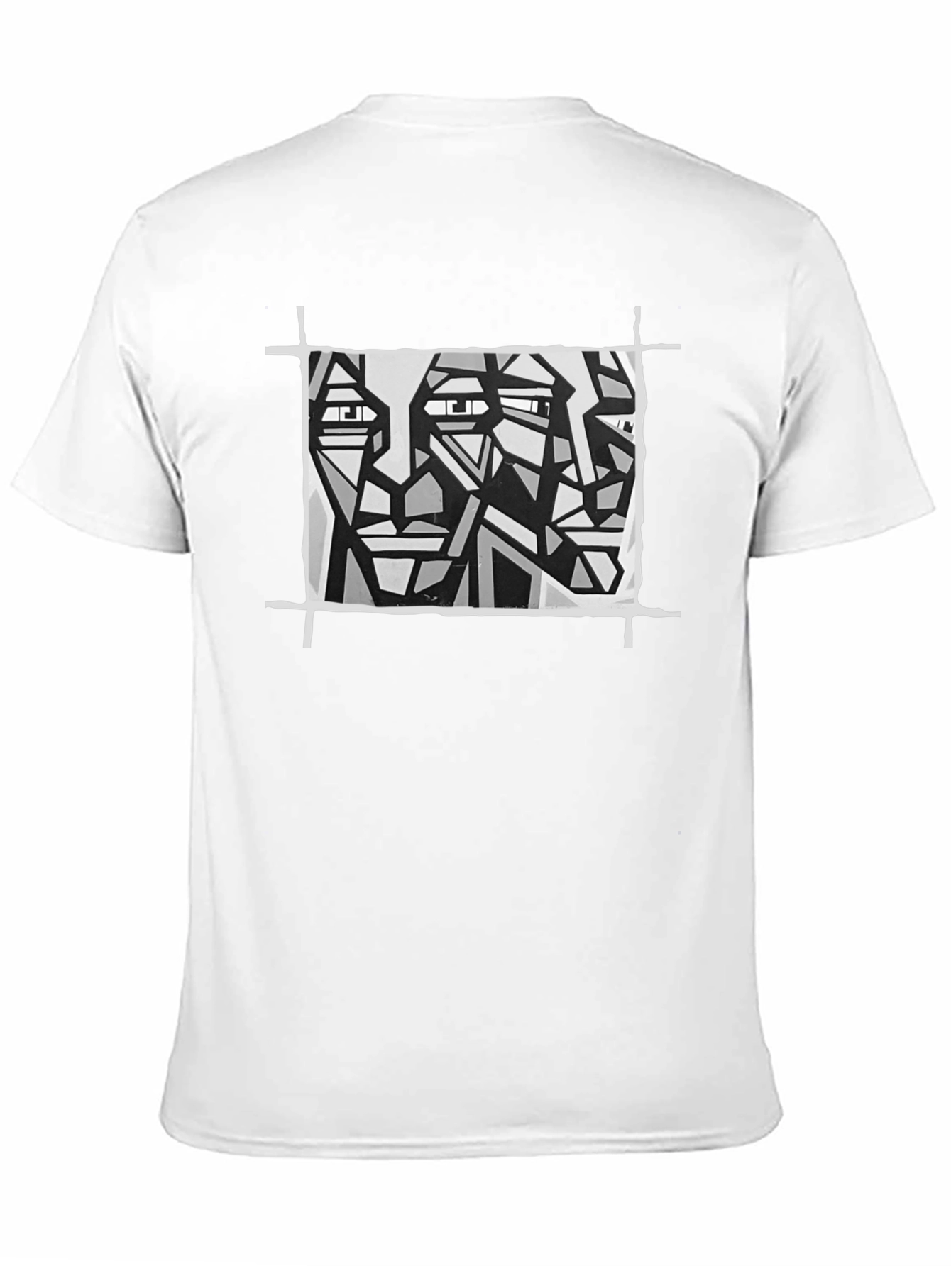 Abstract Faces Graphic Tee - Modern Art Black T-Shirt
