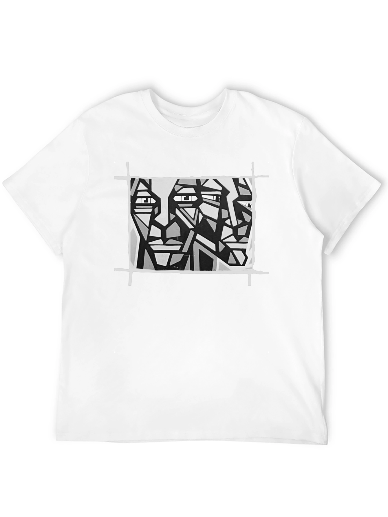 Abstract Faces Graphic Tee - Modern Art Black T-Shirt