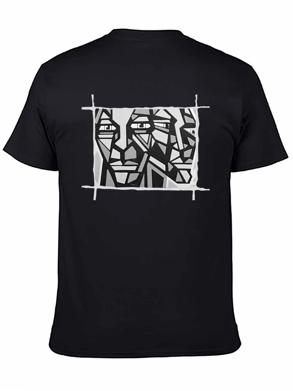 Abstract Faces Graphic Tee - Modern Art Black T-Shirt