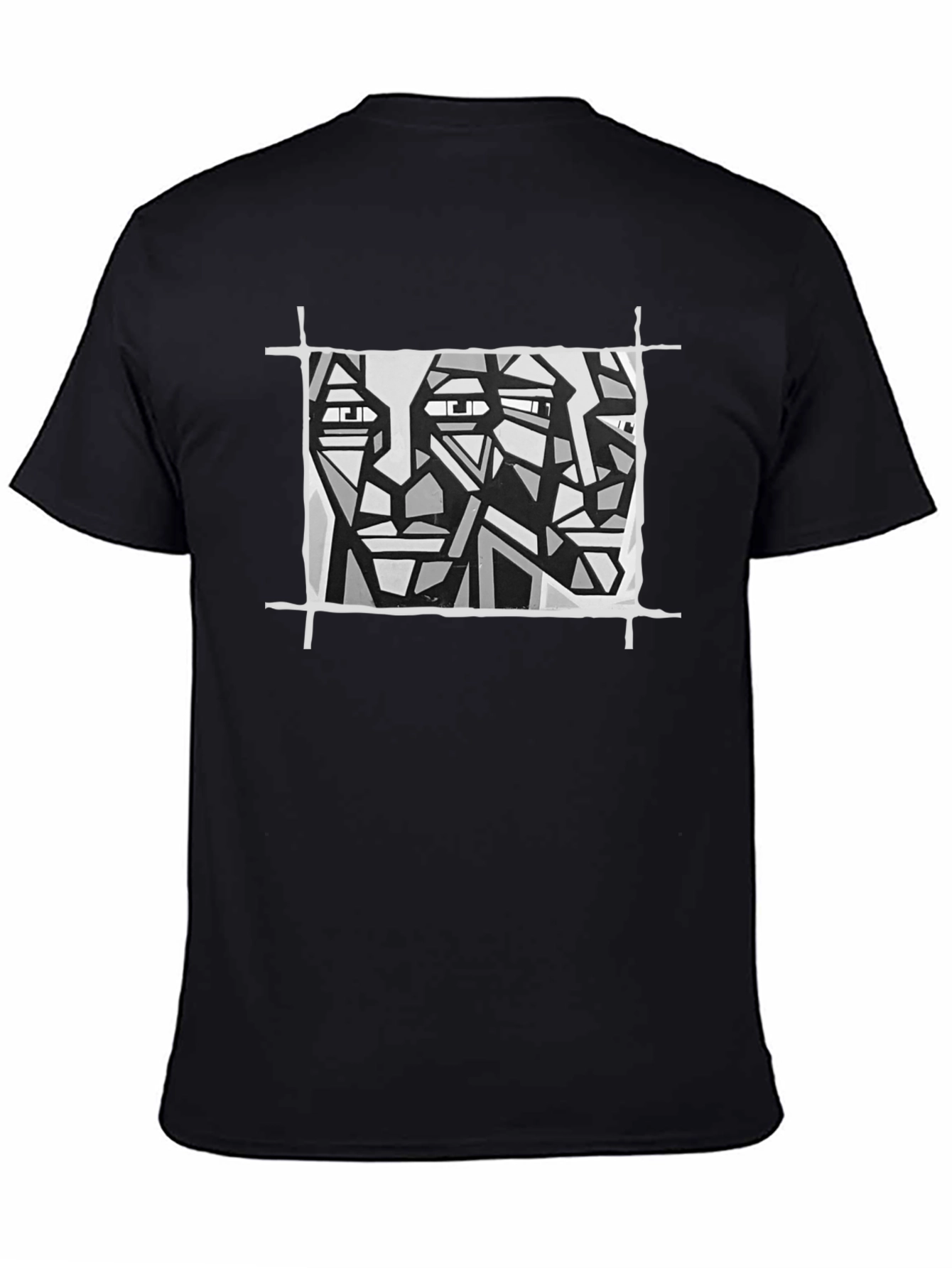 Abstract Faces Graphic Tee - Modern Art Black T-Shirt