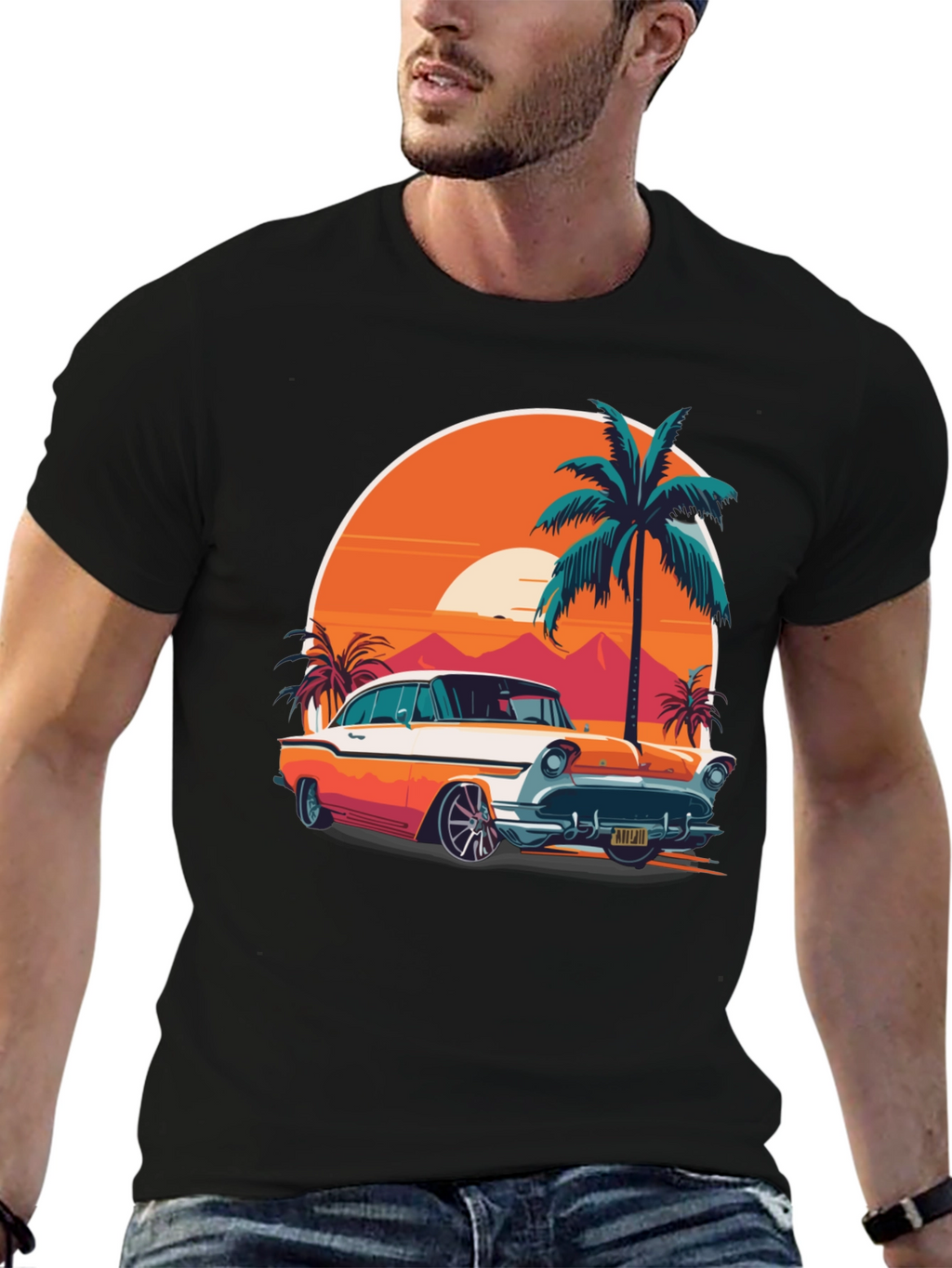Retro Car & Palm Tree Graphic Tee