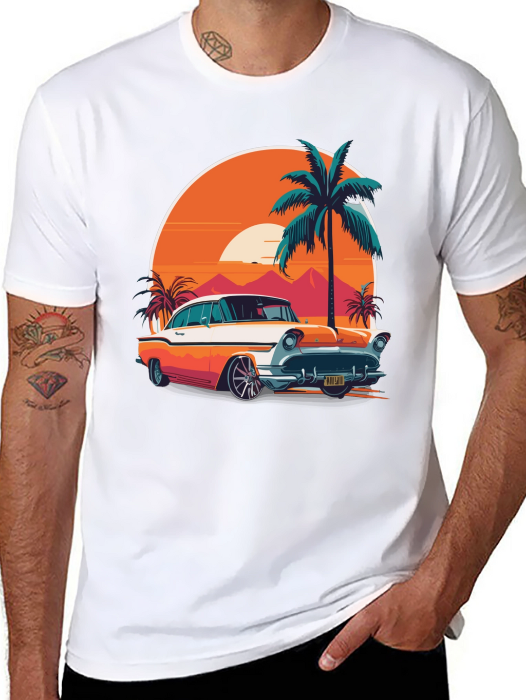 Retro Car & Palm Tree Graphic Tee