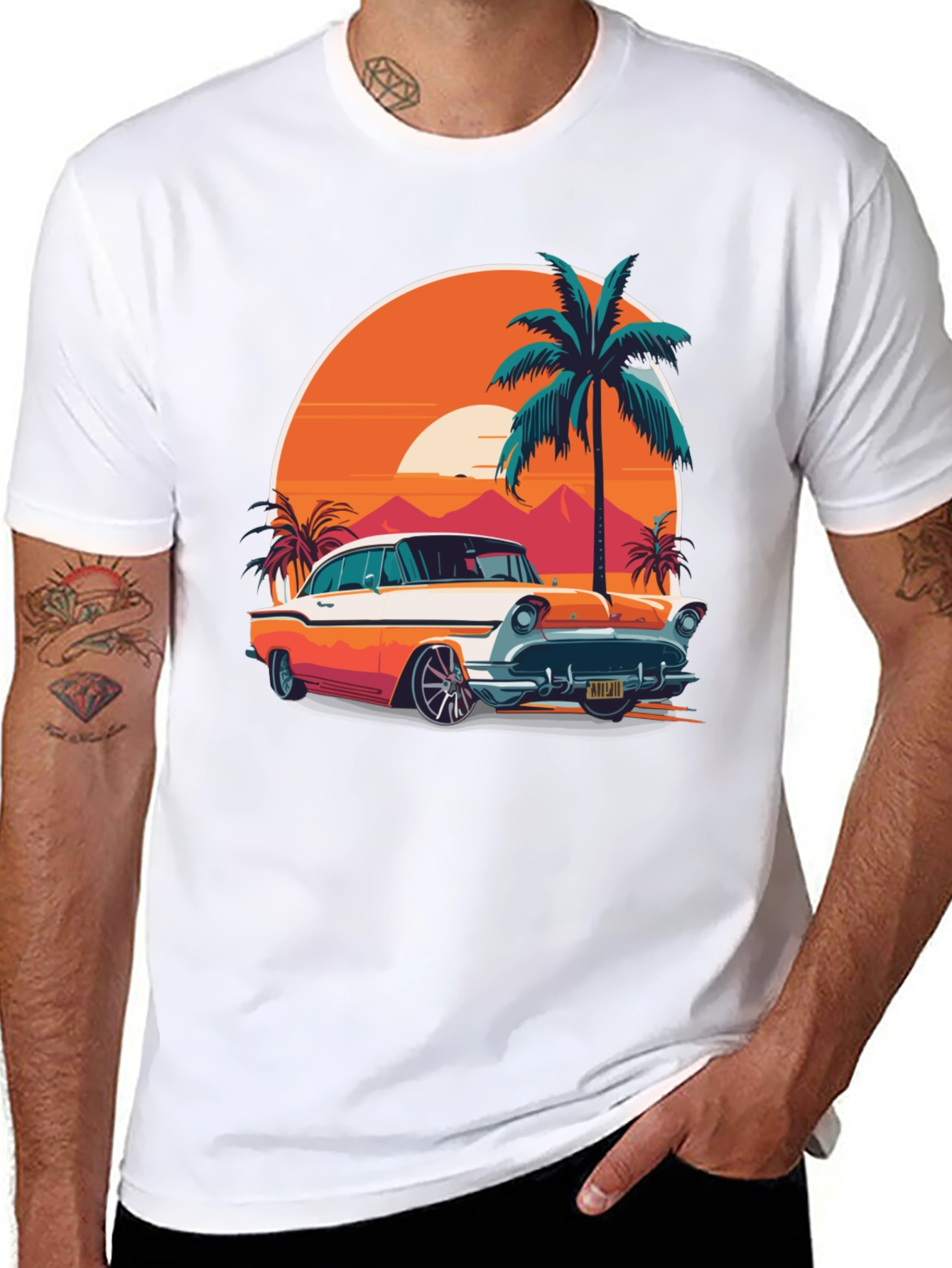Retro Car & Palm Tree Graphic Tee