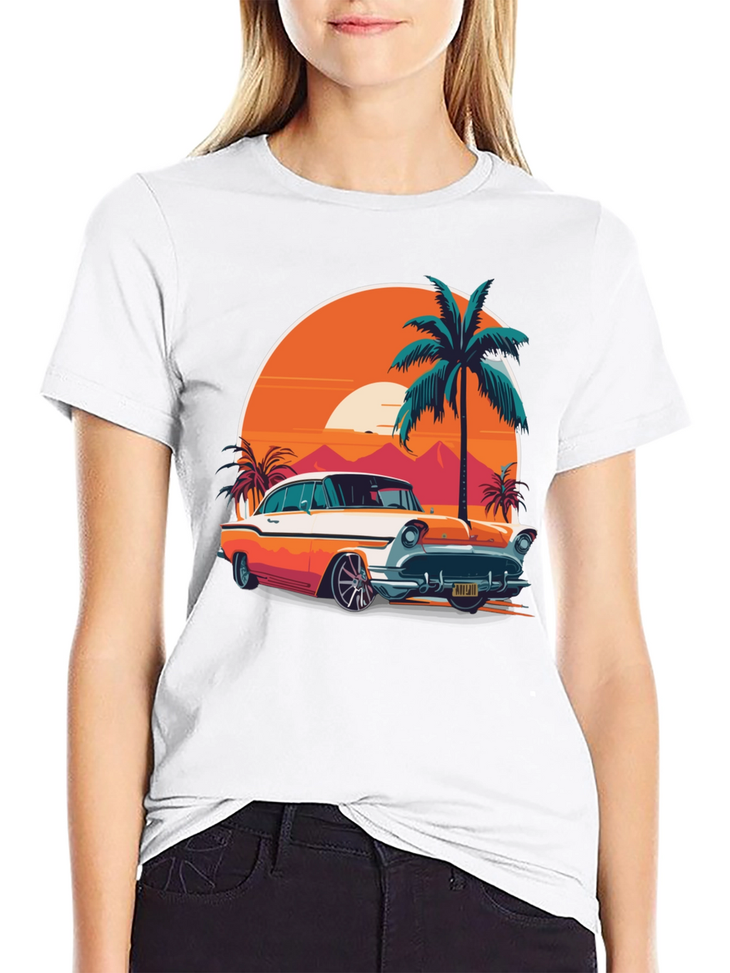 Retro Car & Palm Tree Graphic Tee