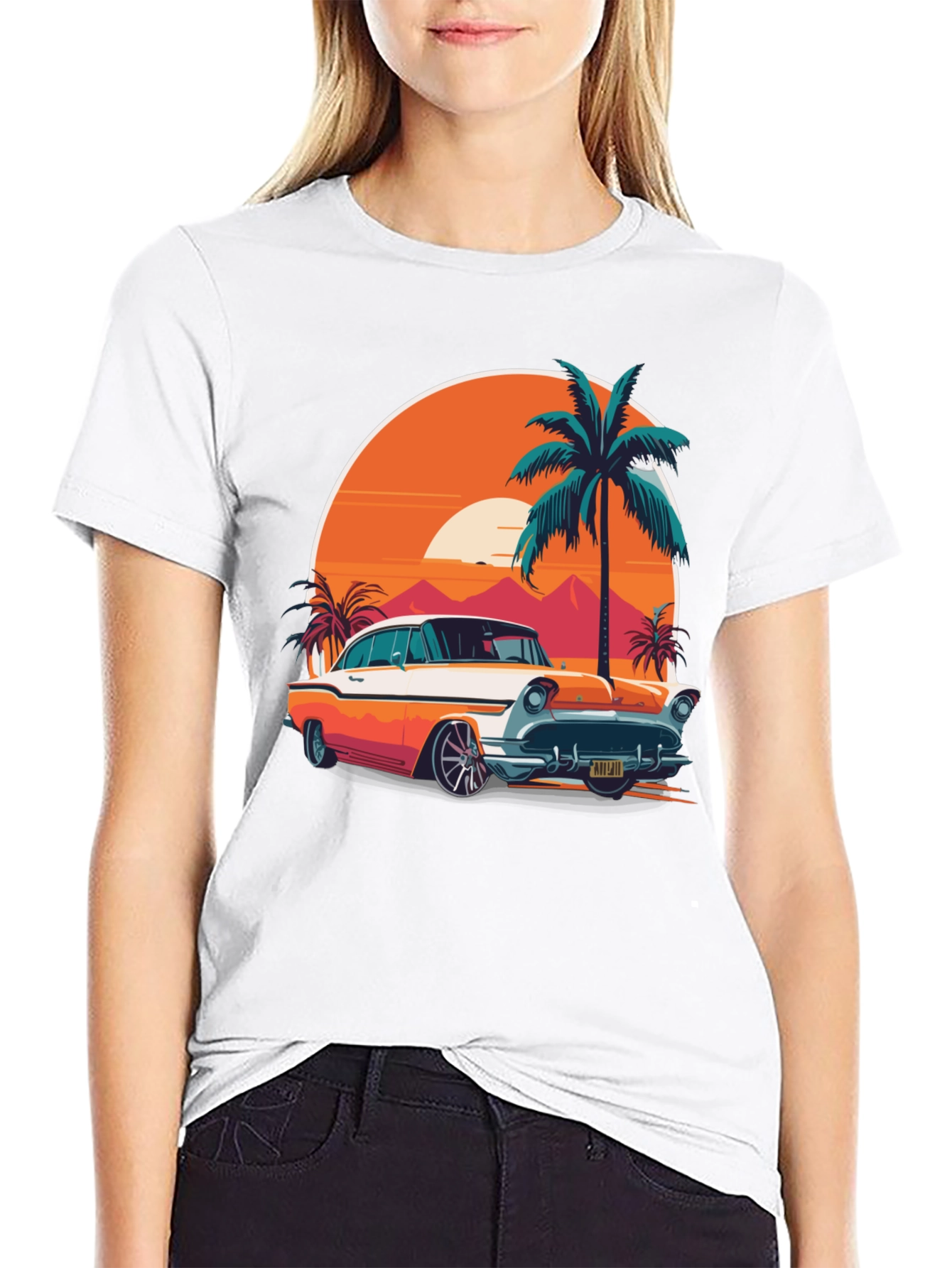Retro Car & Palm Tree Graphic Tee