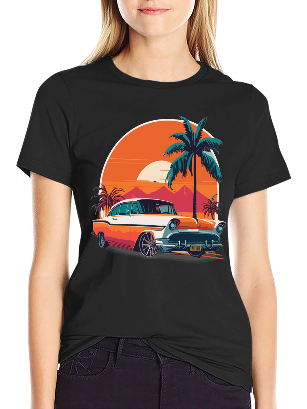 Retro Car & Palm Tree Graphic Tee