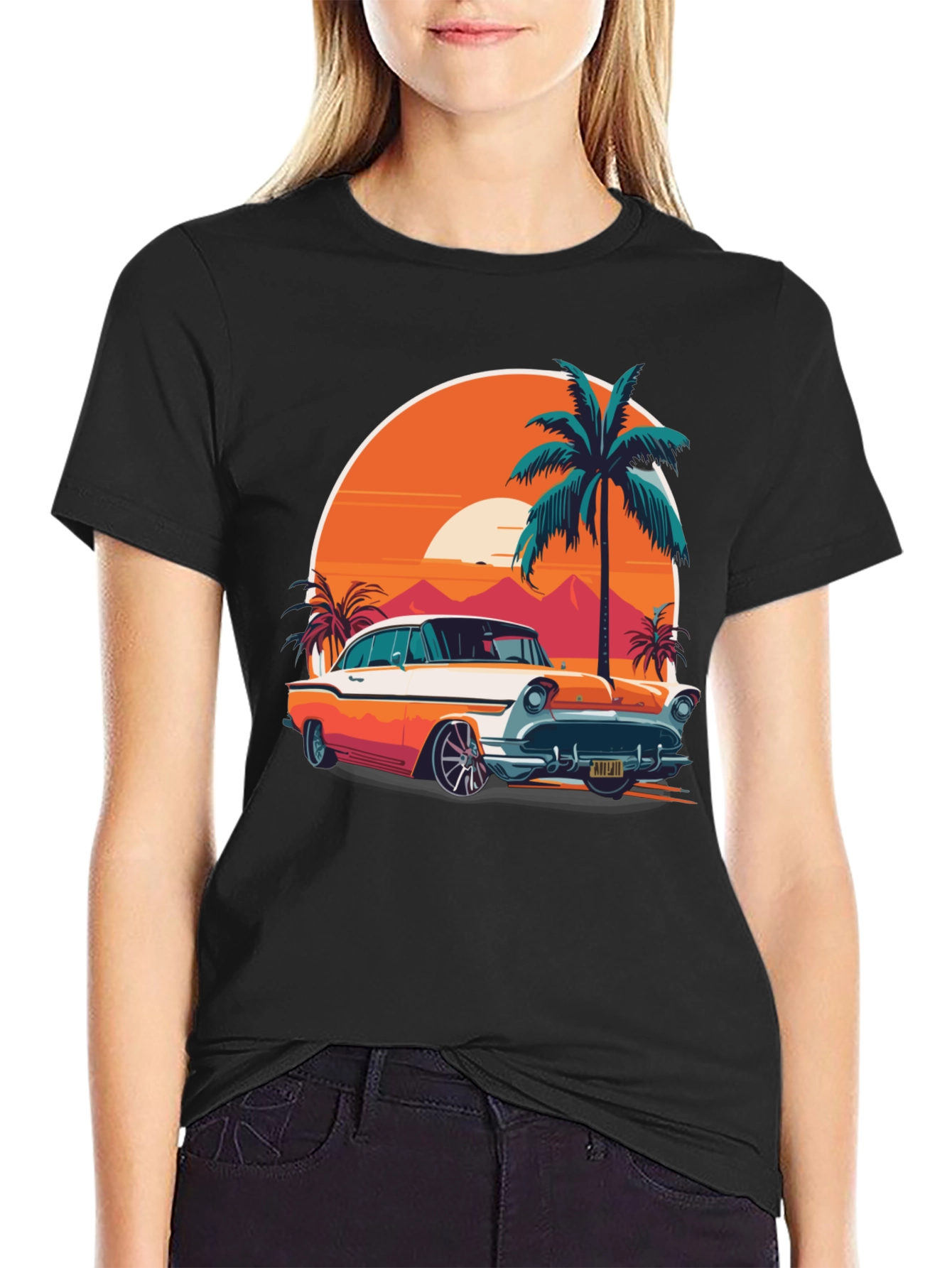 Retro Car & Palm Tree Graphic Tee