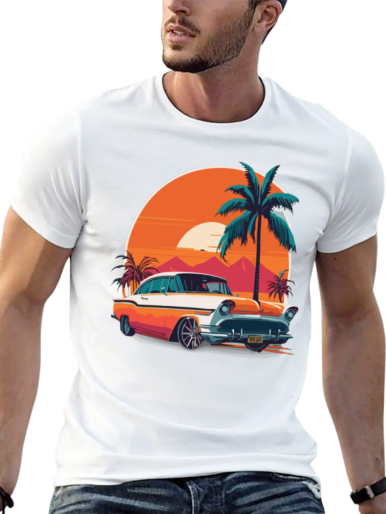 Retro Car & Palm Tree Graphic Tee
