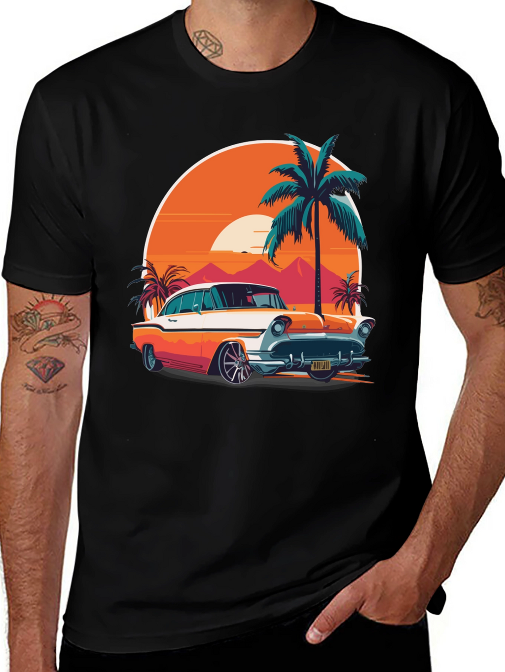 Retro Car & Palm Tree Graphic Tee
