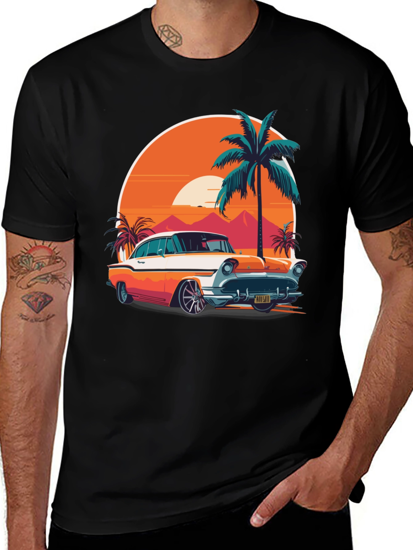 Retro Car & Palm Tree Graphic Tee