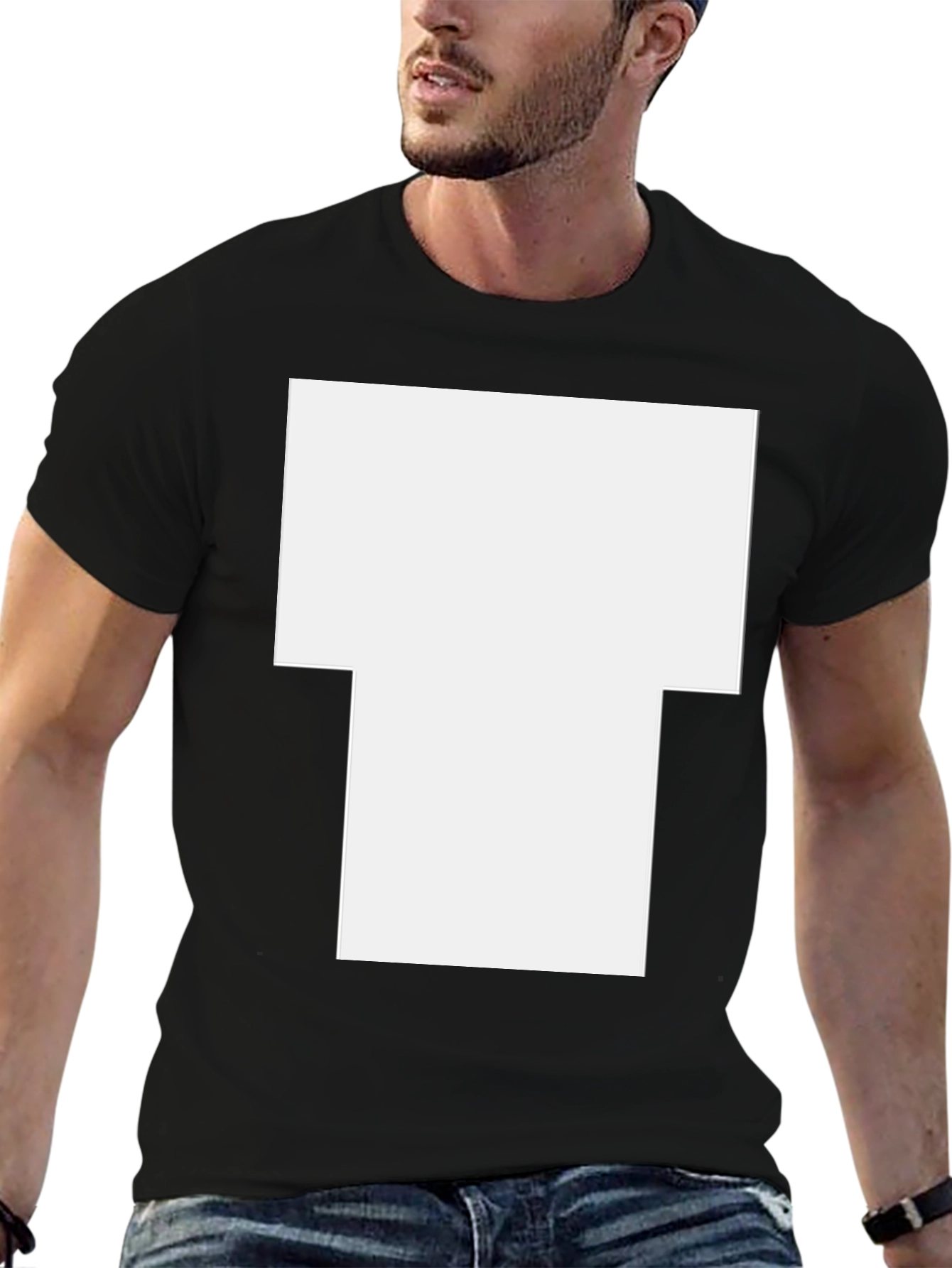 Black Short-Sleeve T-Shirt with Large White Graphic