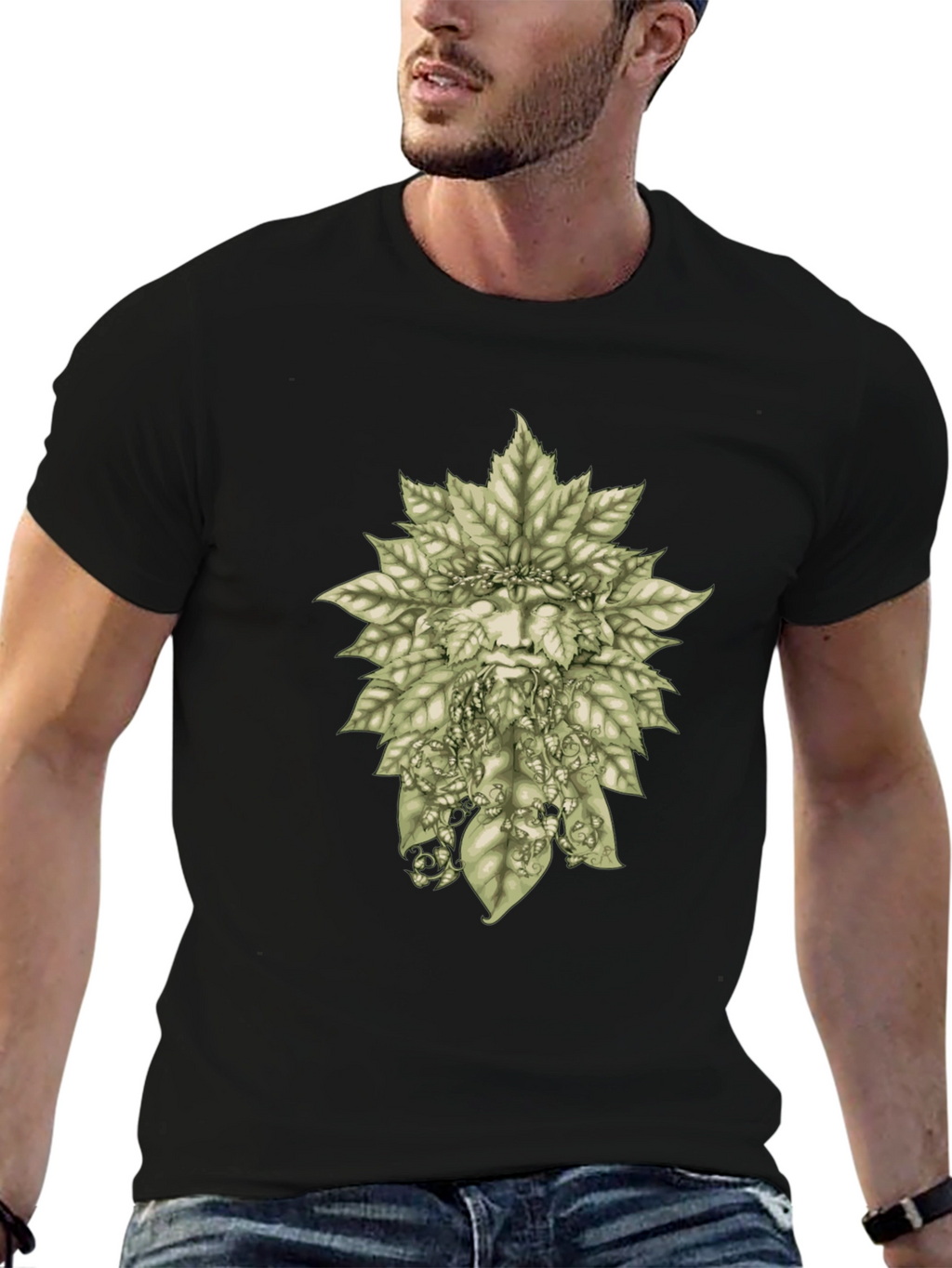 Green Man Leaf T-Shirt - Nature Inspired Graphic Tee