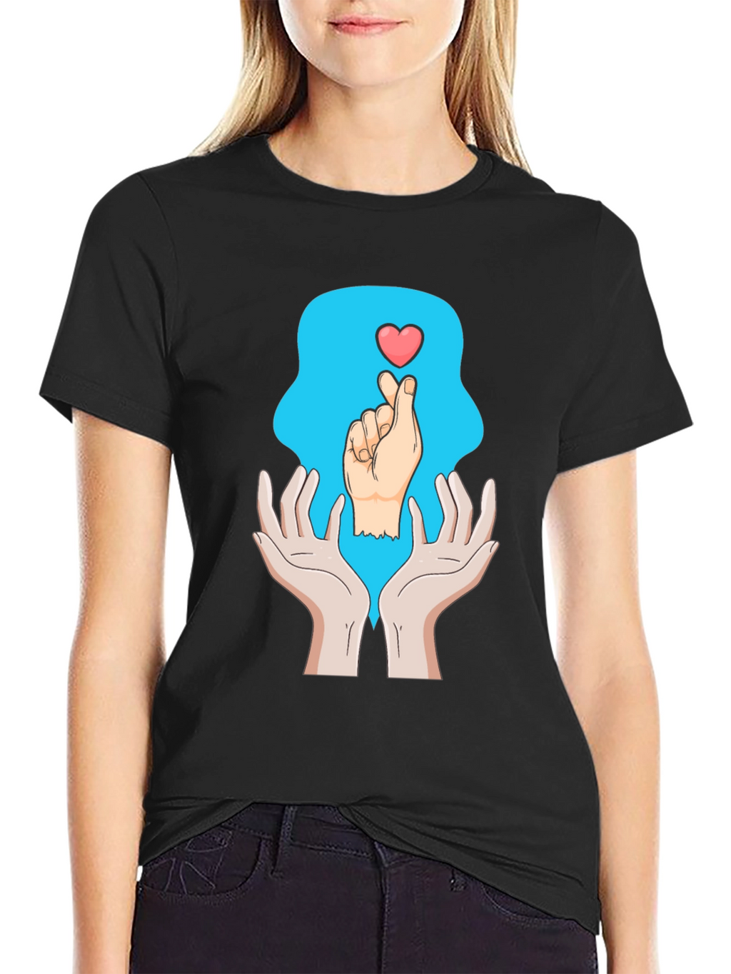 Heart Hands Graphic Tee - Trendy Design Soft Cotton