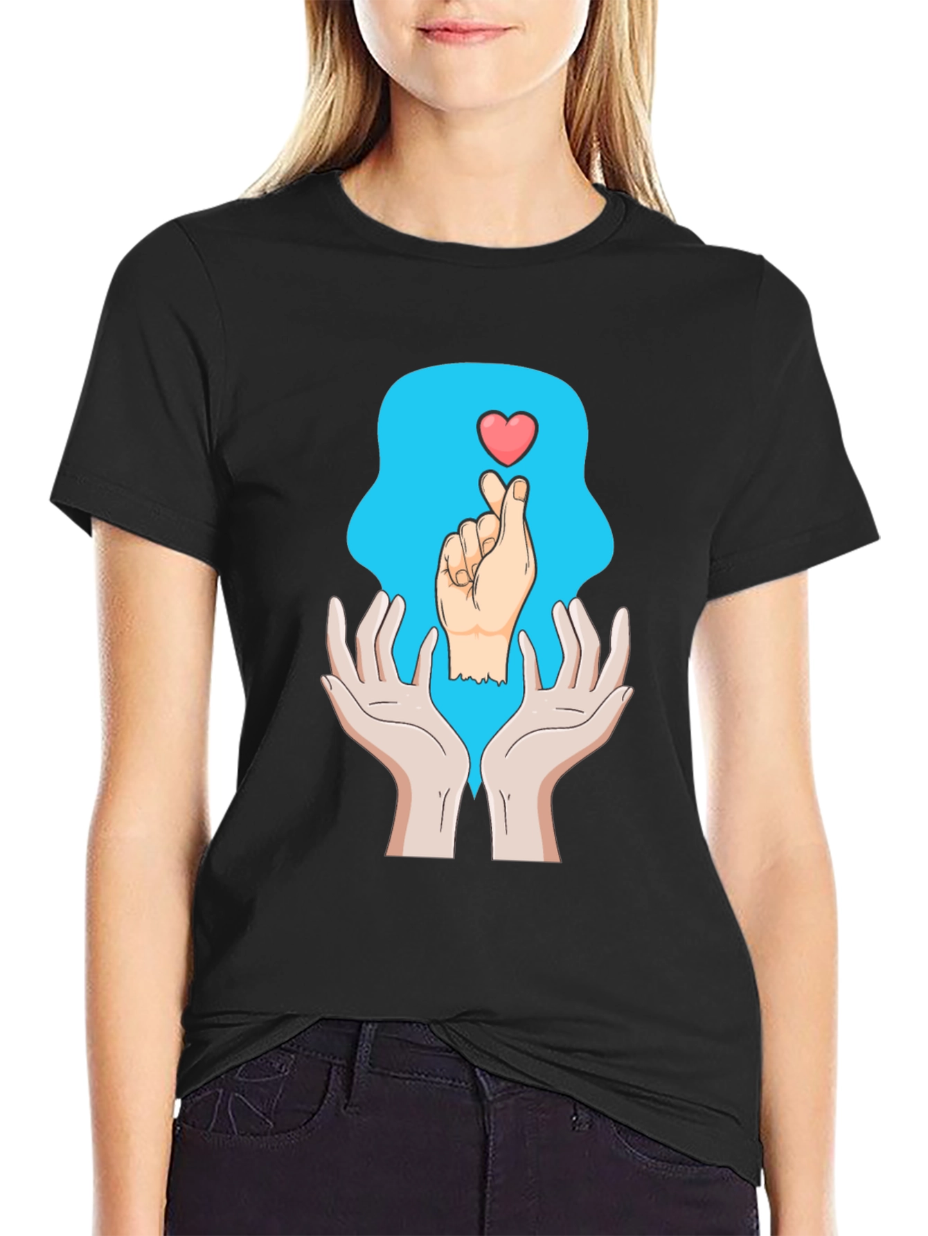 Heart Hands Graphic Tee - Trendy Design Soft Cotton
