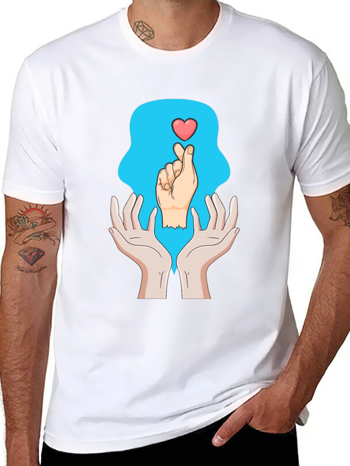 Heart Hands Graphic Tee - Trendy Design Soft Cotton