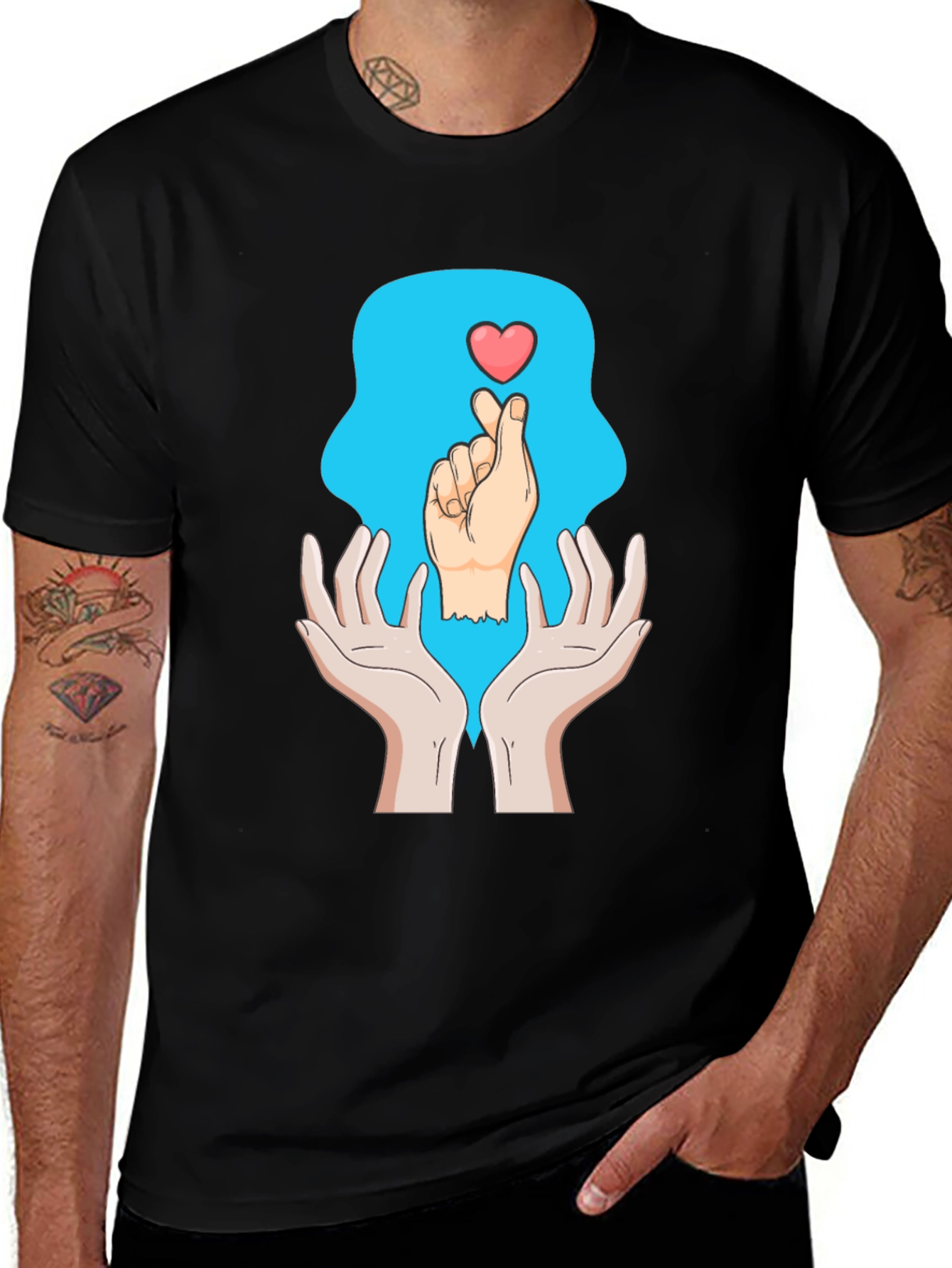 Heart Hands Graphic Tee - Trendy Design Soft Cotton