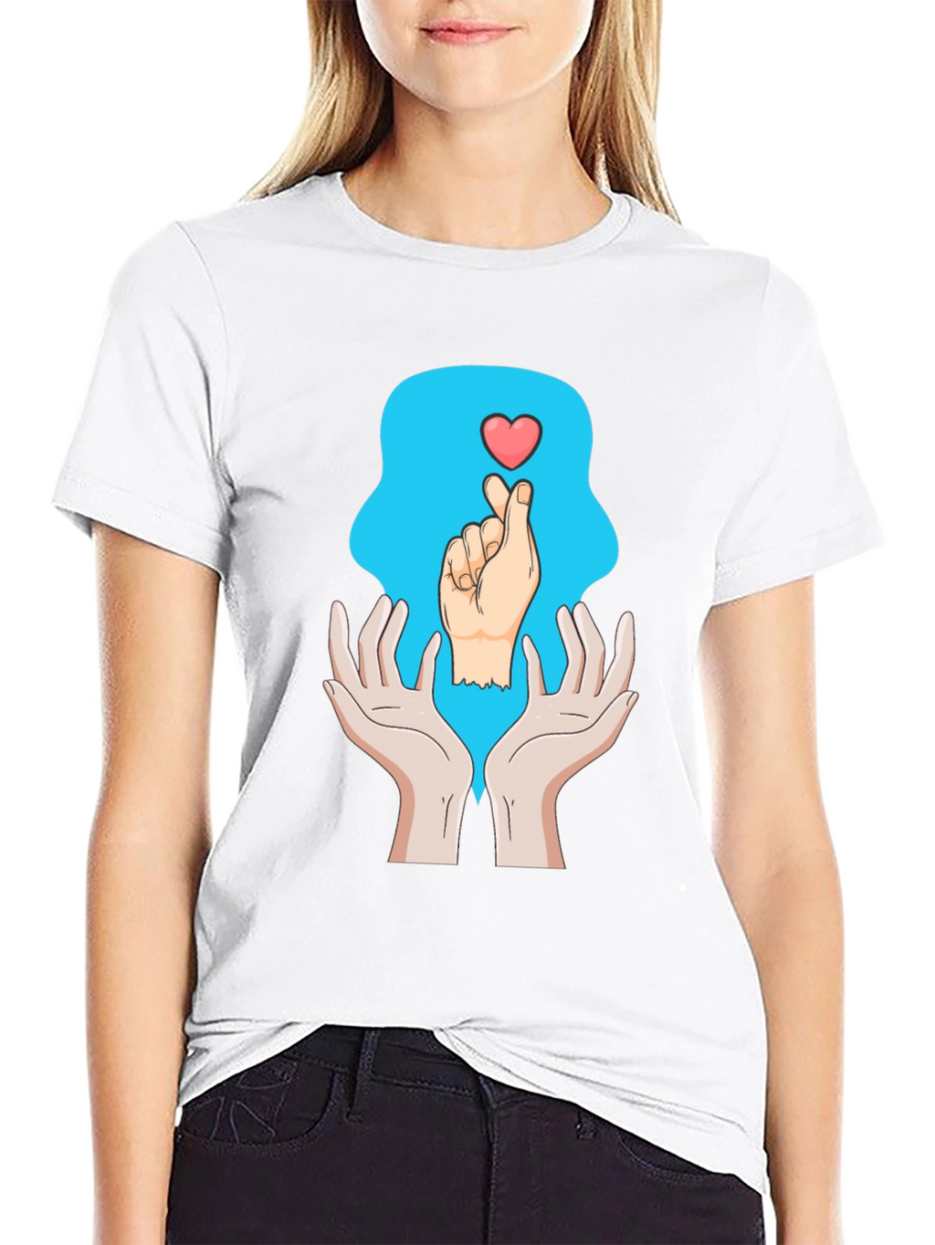 Heart Hands Graphic Tee - Trendy Design Soft Cotton