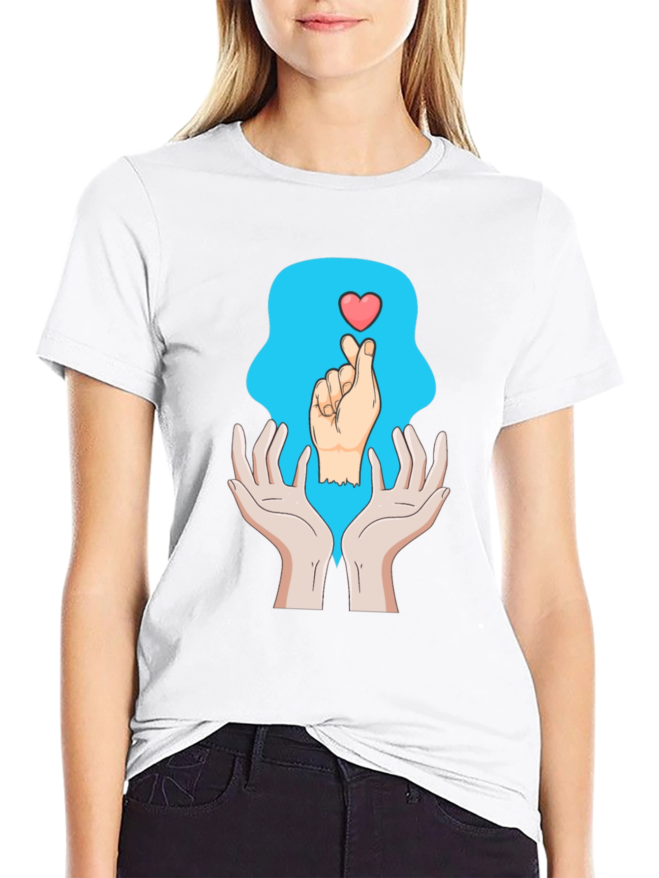 Heart Hands Graphic Tee - Trendy Design Soft Cotton
