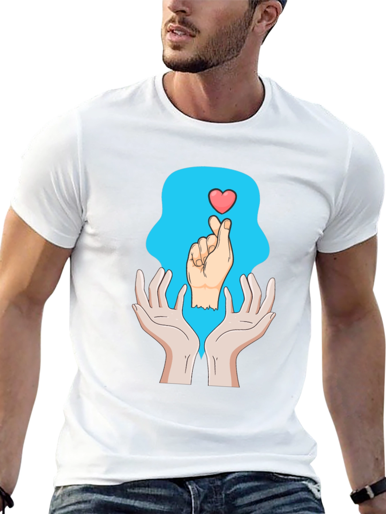 Heart Hands Graphic Tee - Trendy Design Soft Cotton