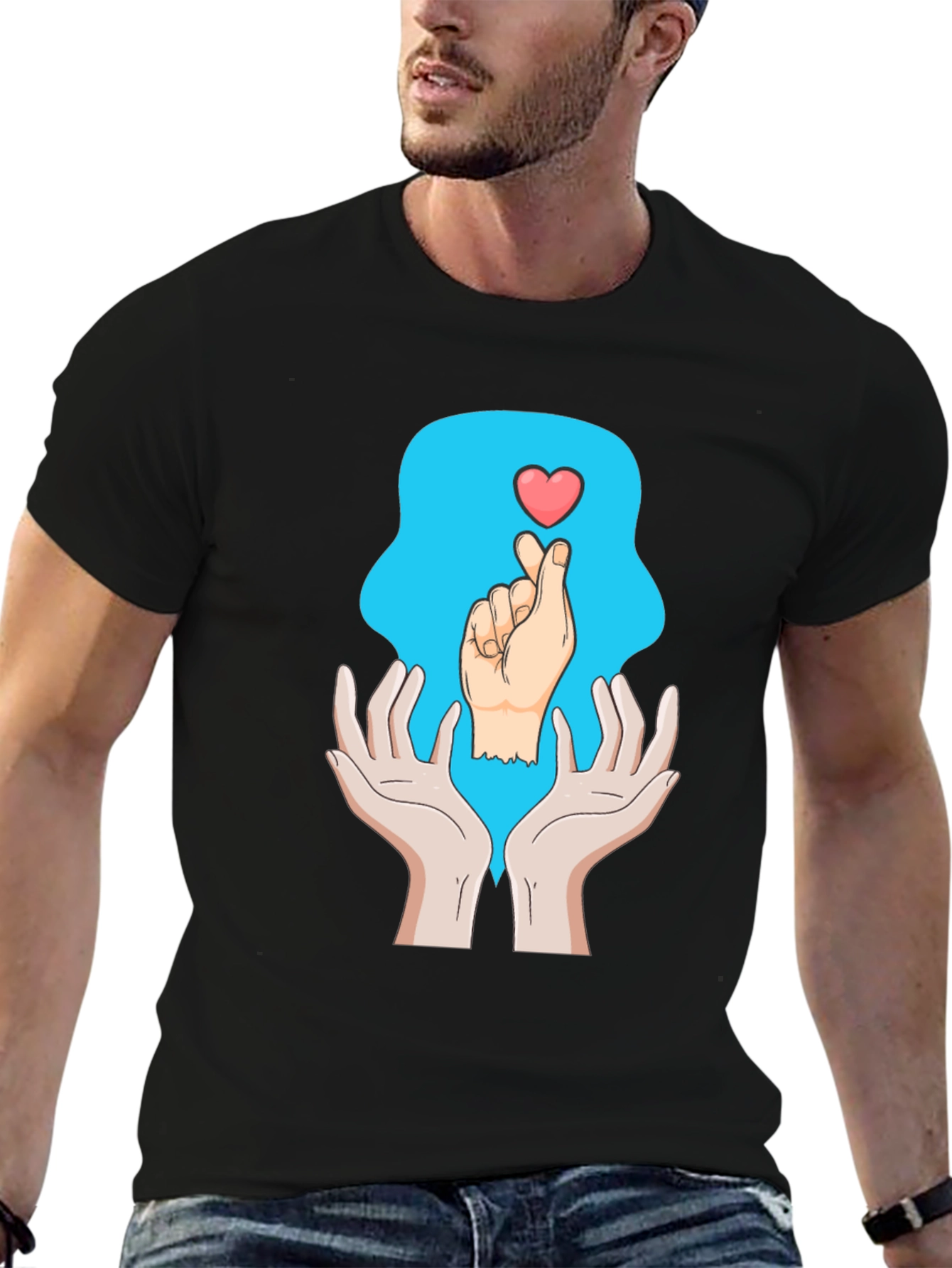Heart Hands Graphic Tee - Trendy Design Soft Cotton