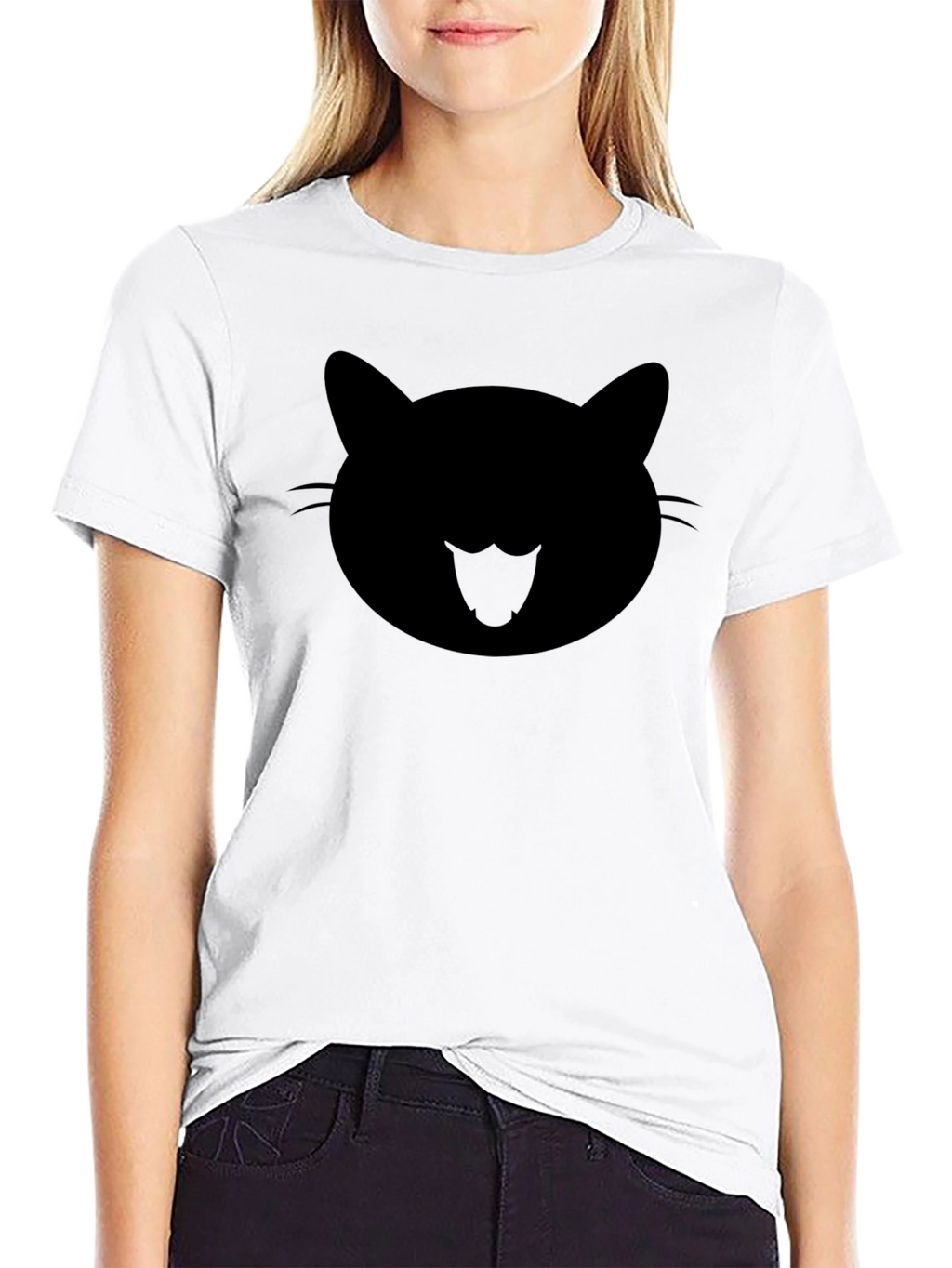 Cool Cat Face Graphic Black T-Shirt