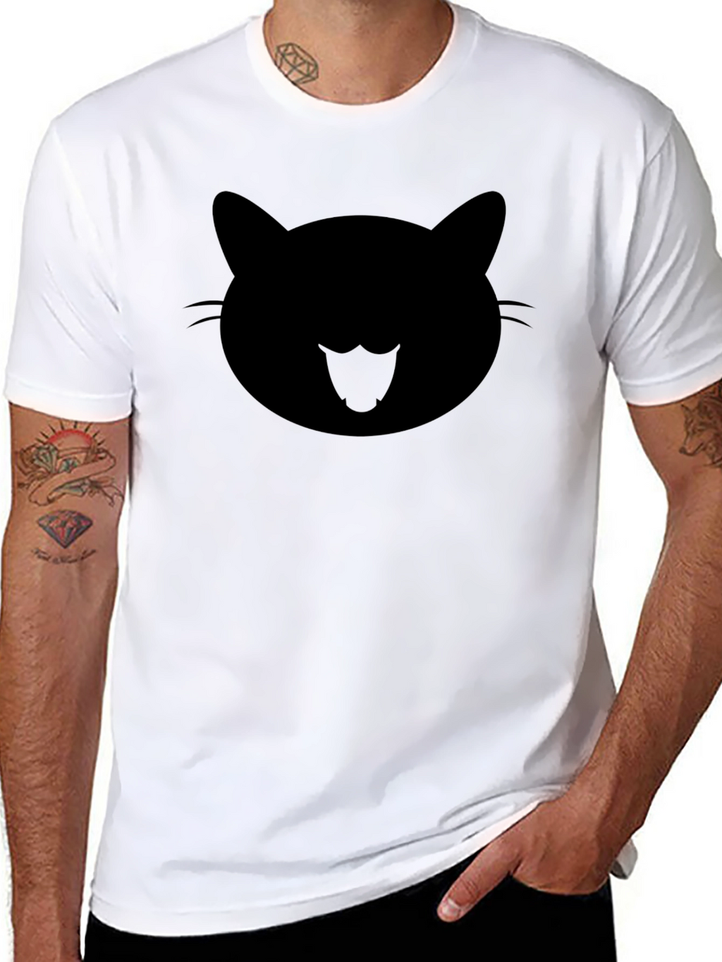 Cool Cat Face Graphic Black T-Shirt